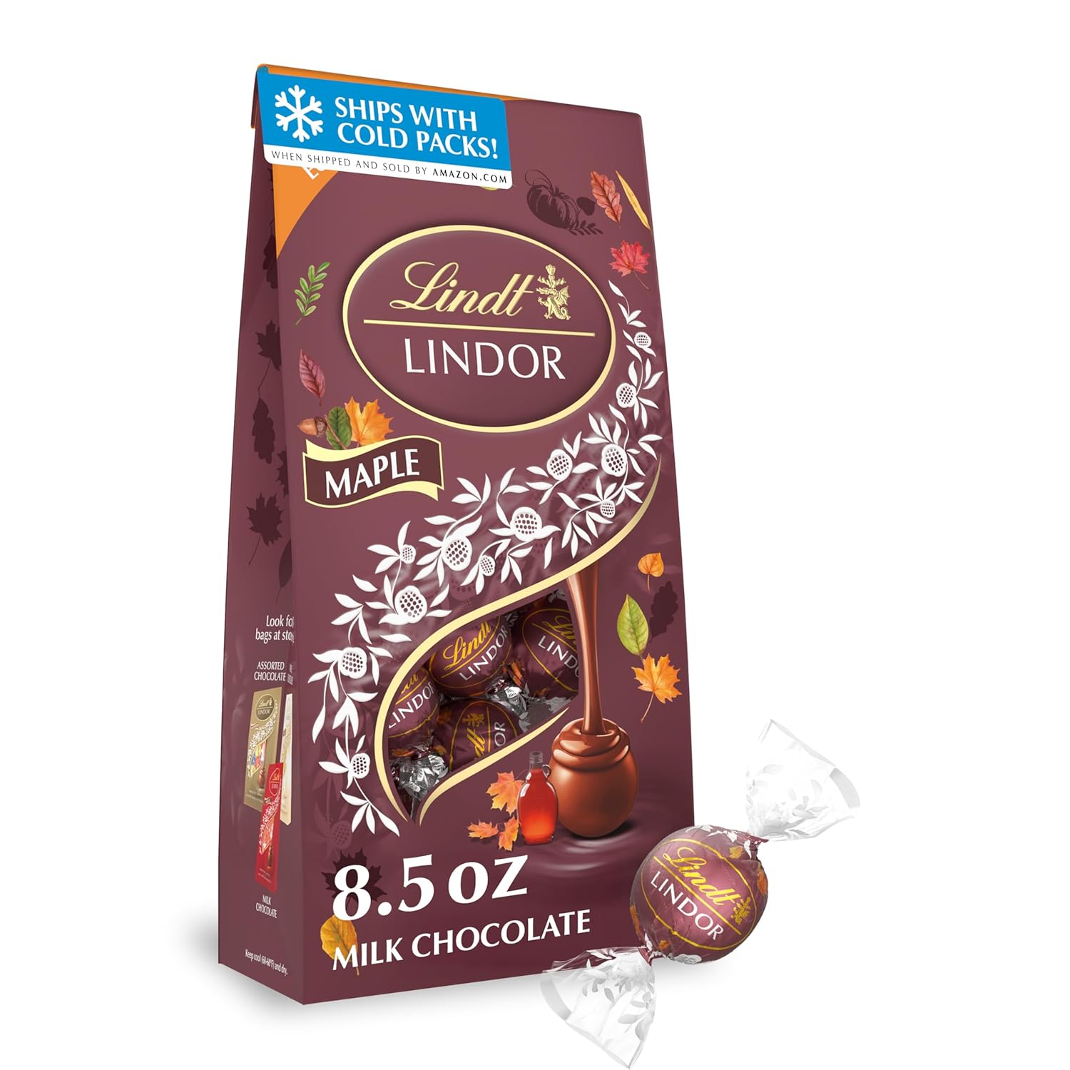 Lindt LINDOR Limited Edition Maple Milk Chocolate Truffles, Milk Chocolate Candy with Maple, 8.5 oz. Bag