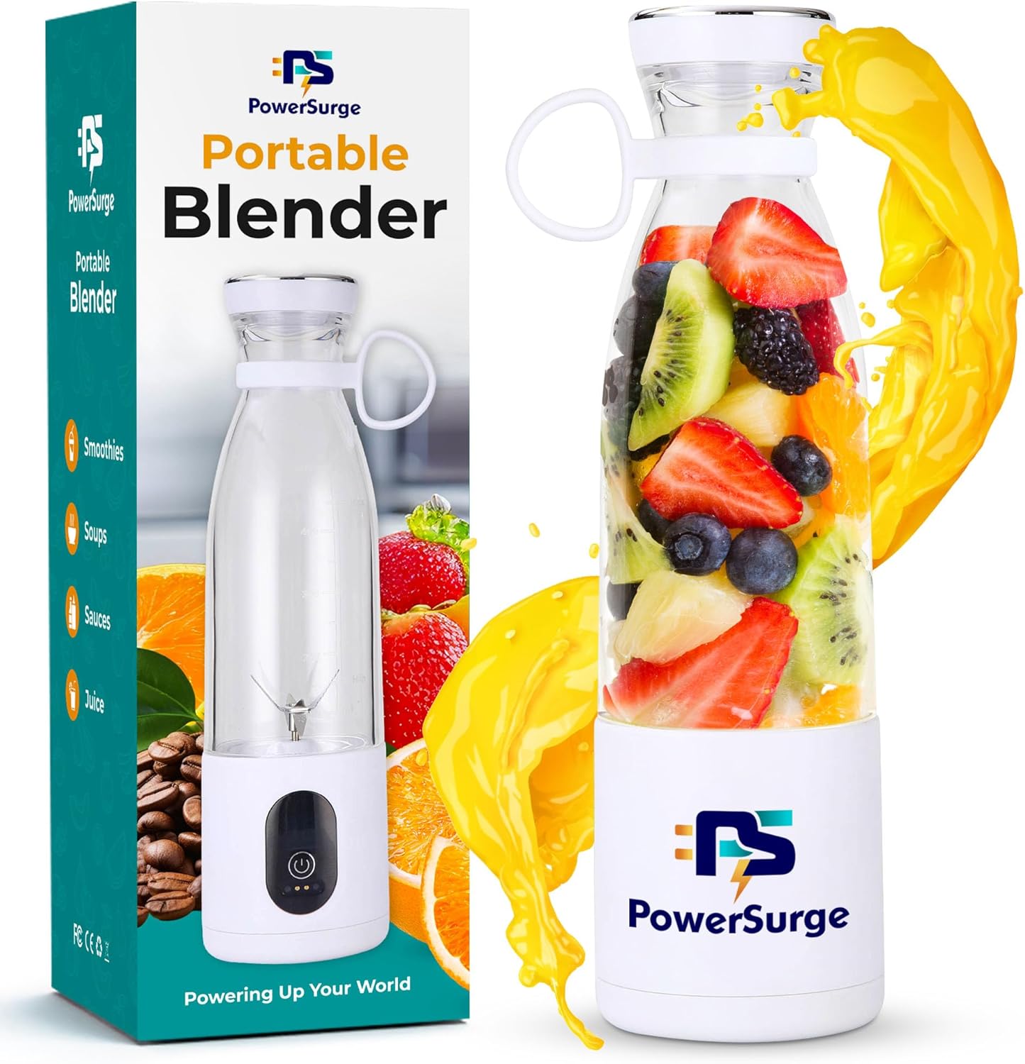PowerSurge Portable Blender 600ml - Personal Smoothie Maker - For Protein Shakes, Smoothies, Fresh Juice and Other Drinks - Mini Mixer with USB Charger - For Travel or Daily Use