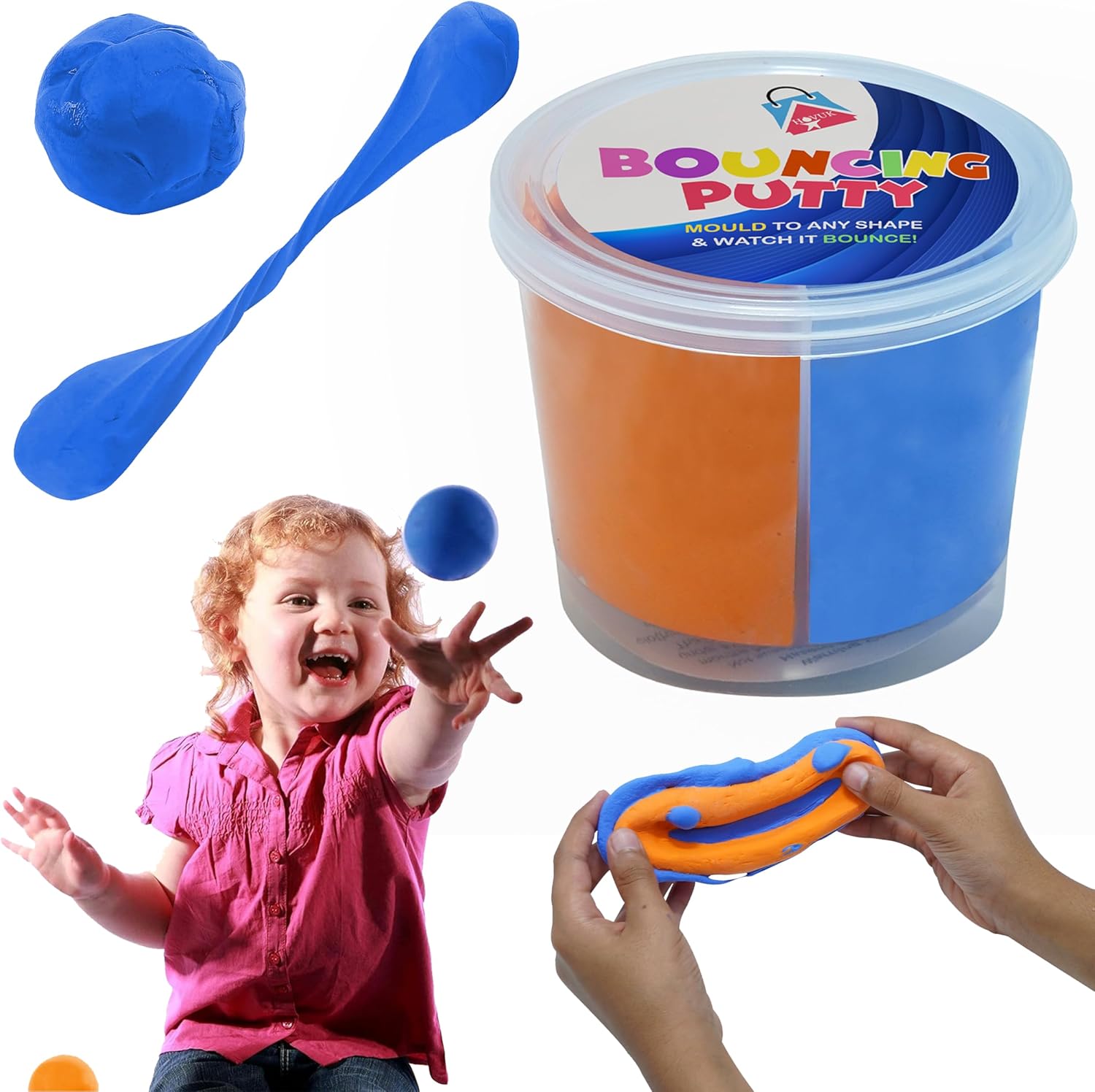 Bouncing Putty for Kids 2 Toned Colours Container, Blue and Orange Fluffy DIY Ball Sensory Summer Toys for Kids, Bouncy Party Favor, Stocking Stuffer Stress and Anxiety Relief Toy for Kids 5+ Years