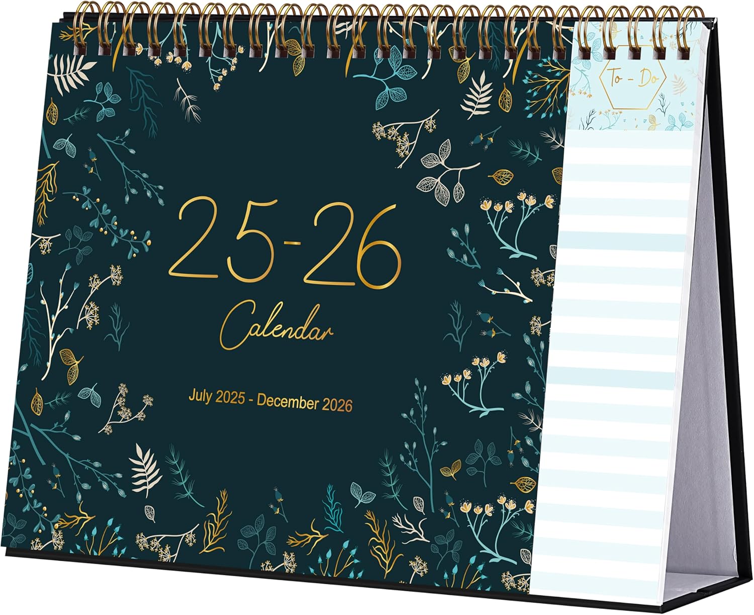 Calendar 2025-2026 - Desk Calendar 2025-2026 with To-do List, Green, July 2025 - December 2026, Stand Up Desk Calendar with Sturdy Twin-Wire Binding, 10" x 8.3"