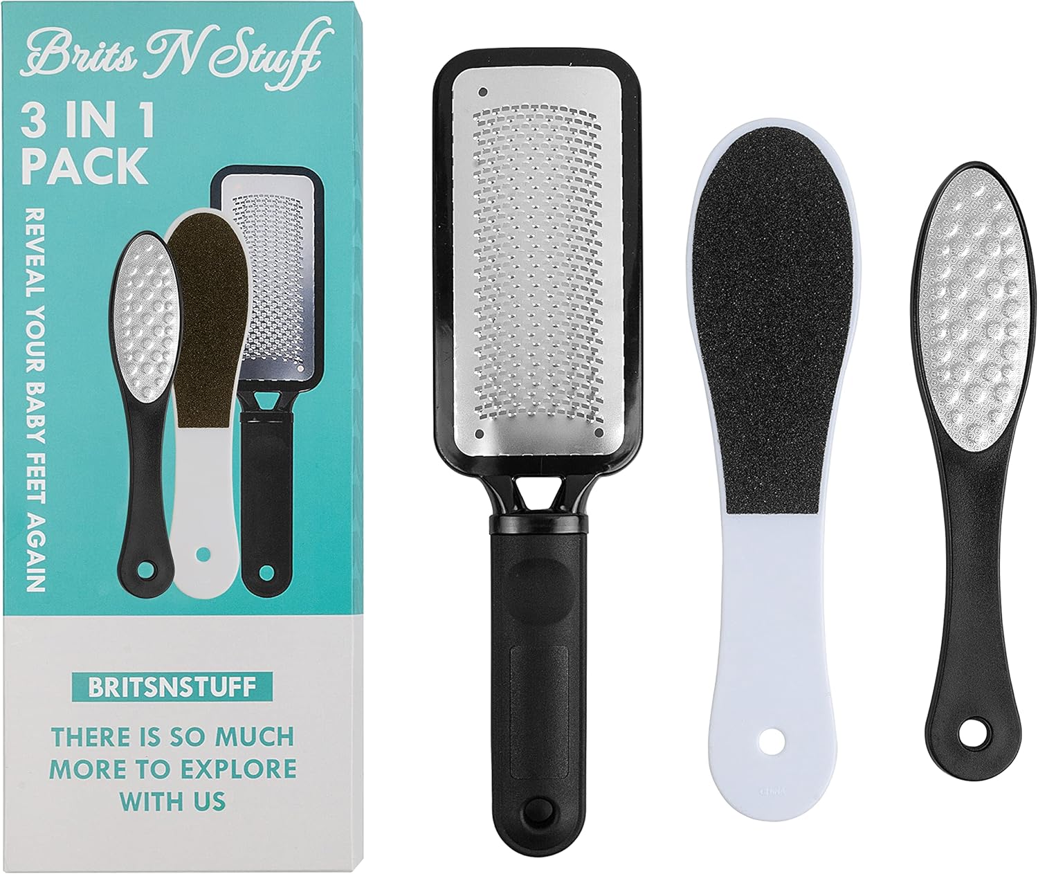 3 PCS Professional Pedicure Foot File for Hard Skin - Anti Rust Stainless Steel Callus Remover for Cracked Heels - Easy to Use & Anti Skid Design - Foot Care Tool for Dry and Dead Skin - BNS