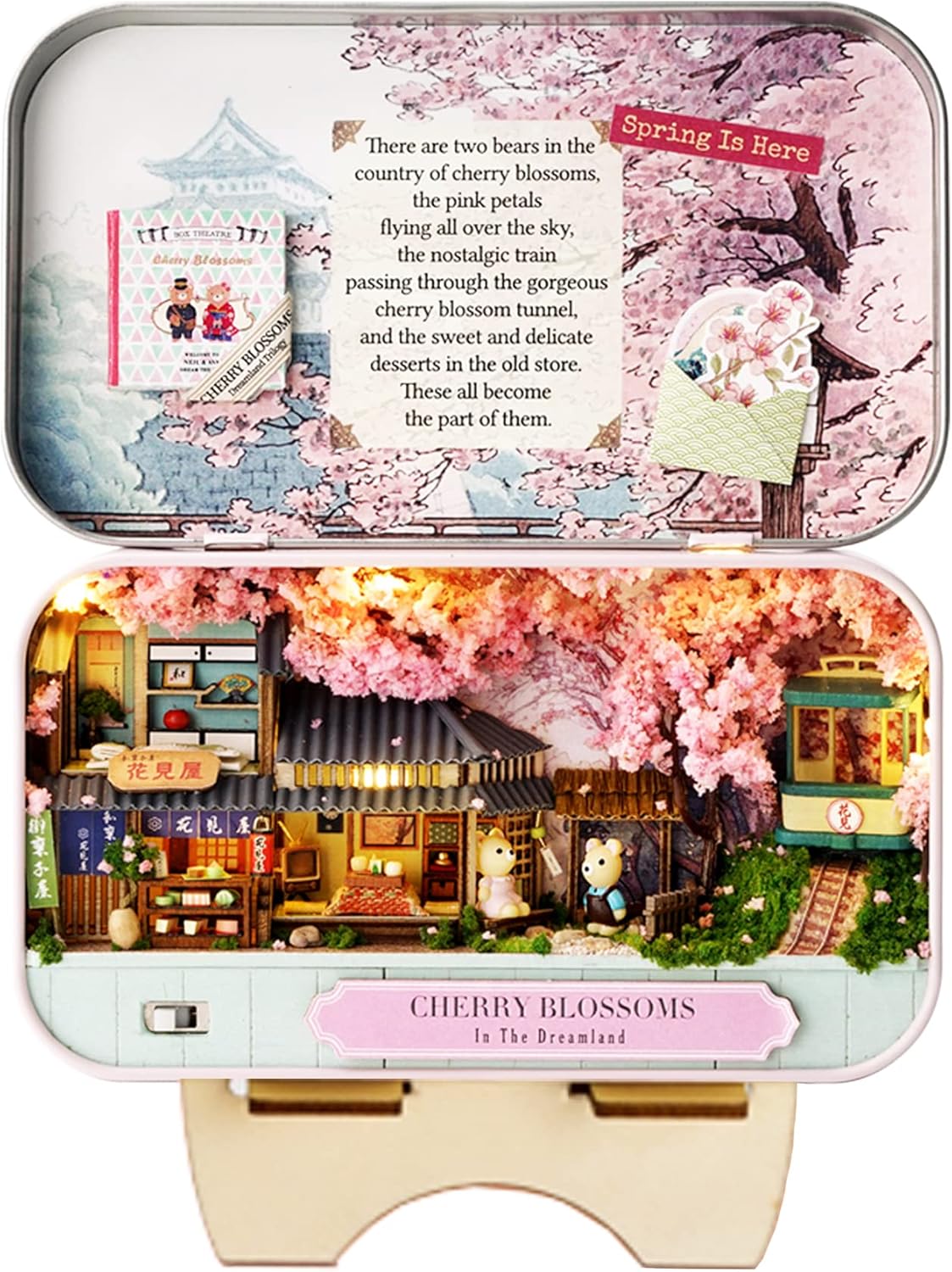 Spilay DIY Miniature Dollhouse Wooden Furniture Kit,Handmade Mini Iron Box theater Model,1:24 Scale Creative Doll House Toys for Lovers (Cherry Blossoms) Model Q07