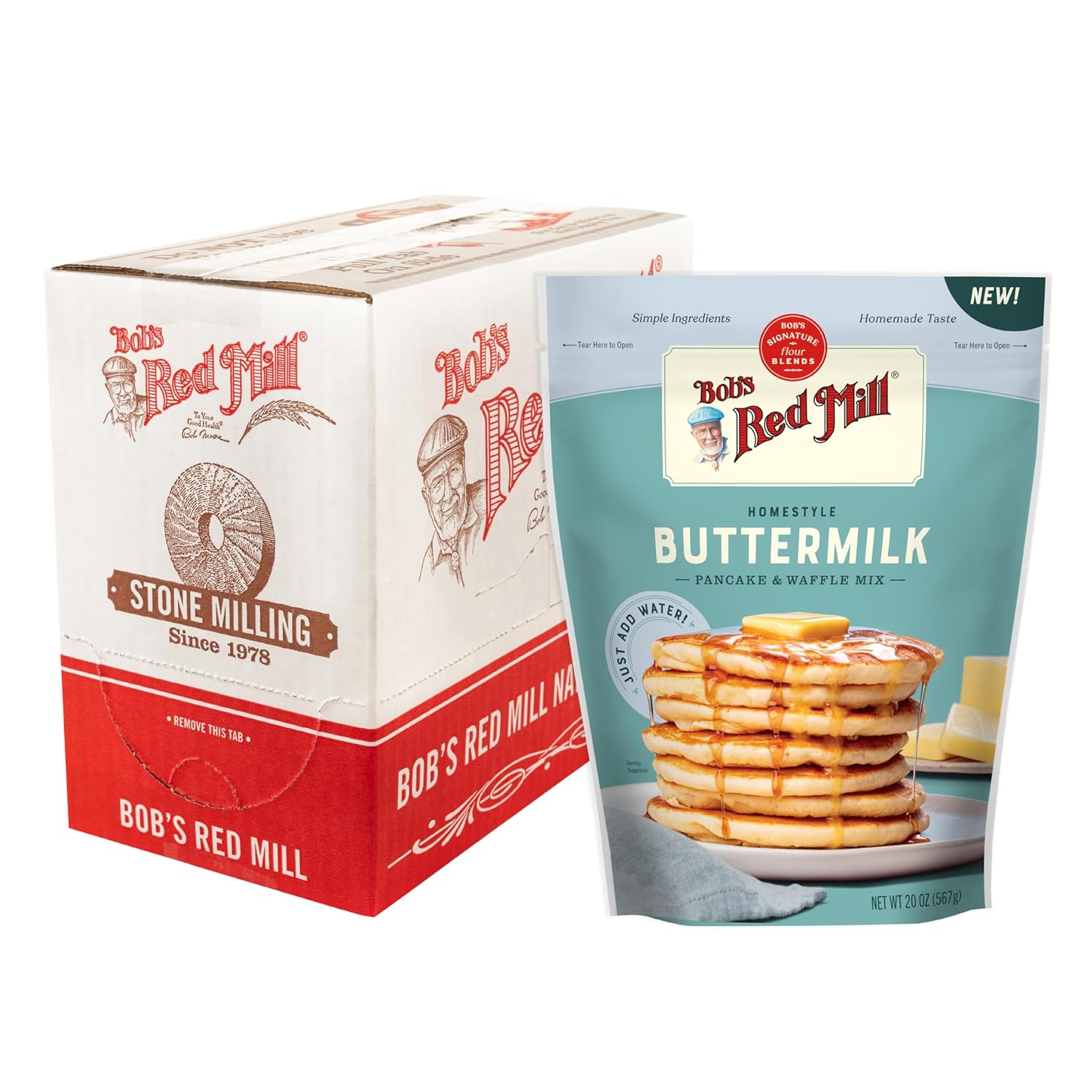 Bob's Red Mill Signature Buttermilk Pancake Mix, 20oz (Pack of 4)- Just Add Water, Makes 32-40 Pancakes per Bag