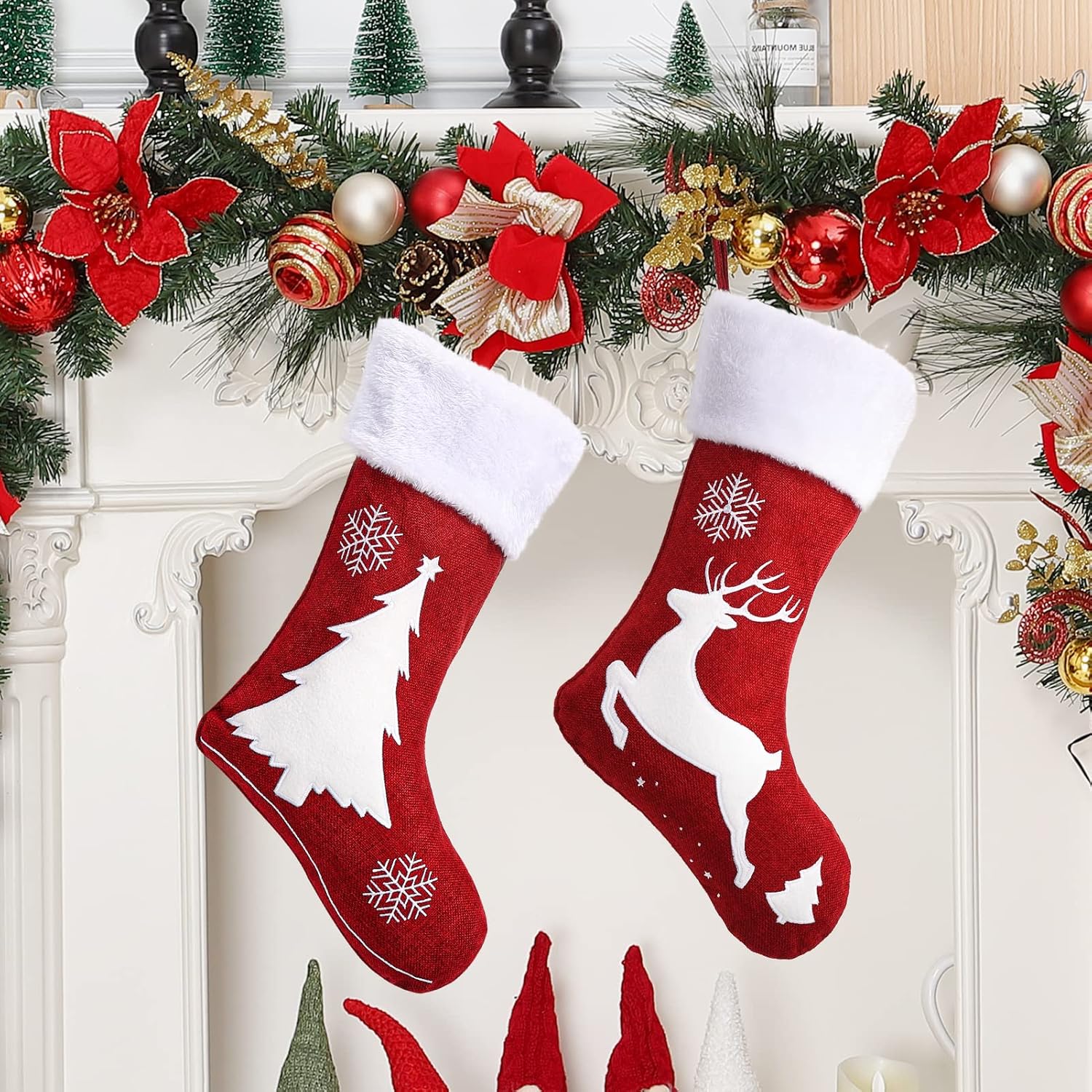 2pack Burlap Christmas Stockings, Red