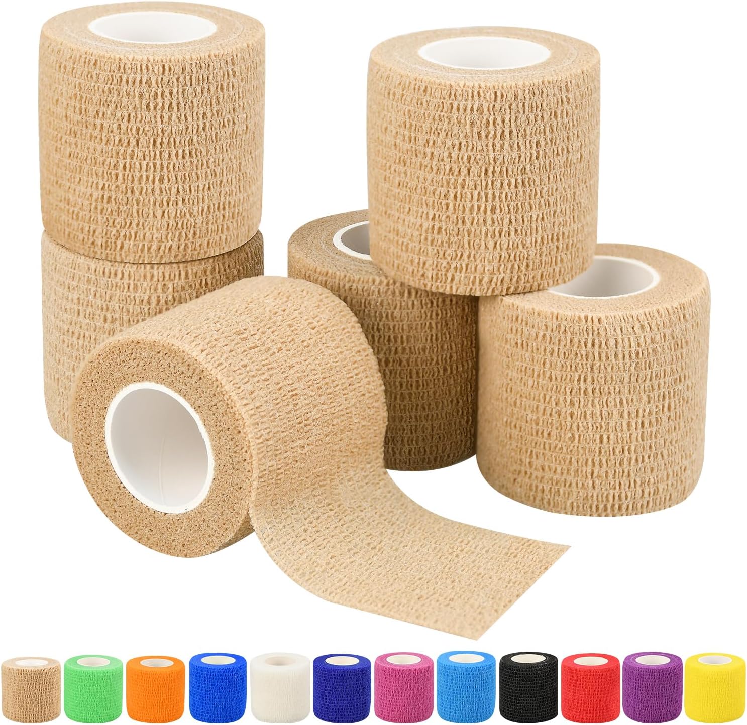 1"/2"/3"/4" Self Adhesive Bandage Wraps, 6/12/24/48 Pack Vet Wraps, 12 Colors to Choose, 5 Yard Self Adherent Wraps for Sports, Wrist, Ankle and Swelling