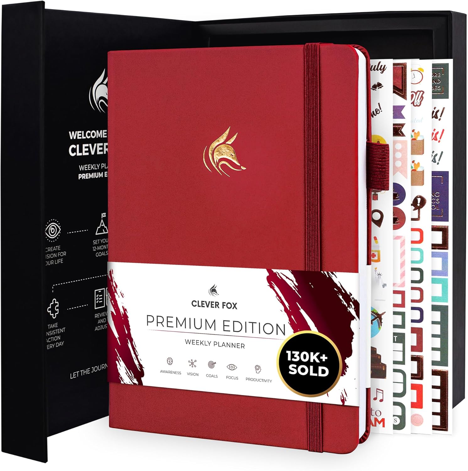 Clever Fox Planner Premium Edition – Undated Luxurious Weekly & Monthly Planner to Increase Productivity and Hit Your Goals – Organizer – Start Anytime, A5, Lasts 1 Year, Red (Weekly)