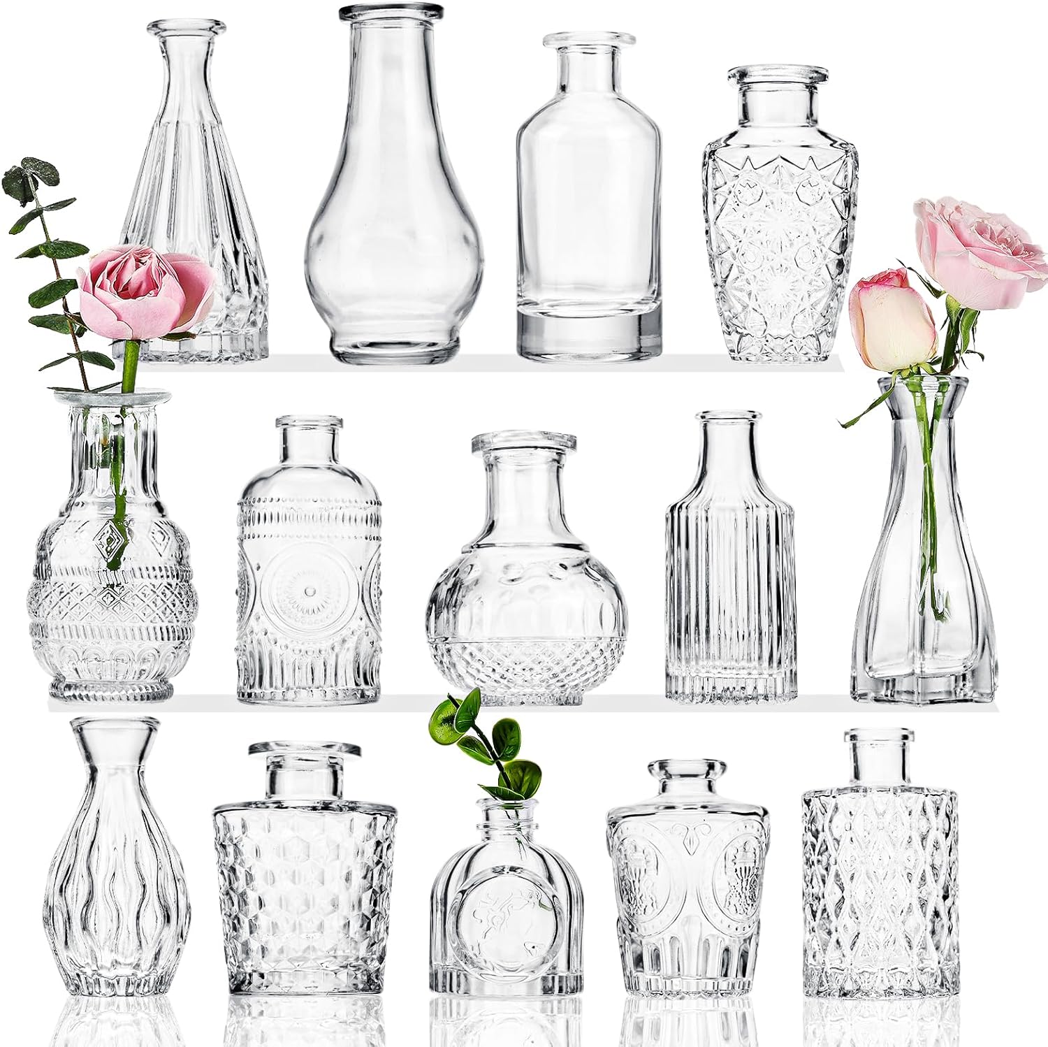 Glass Bud Vases, Small Vases for Centerpieces, Set of 14, Vase for Flowers in Bulk for Rustic Wedding Home Table Decorations