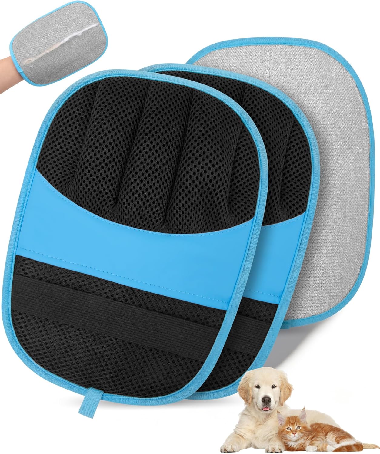 2 Pack Pet Hair Removal Glove - Electrostatic Magic Brush Gloves Pet Hair for Dogs and Cats, The Magic Brush Pure Path Yomi Pet Grooming Needs, Fur Remover for Furniture, Clothes, Car Seats (Blue)