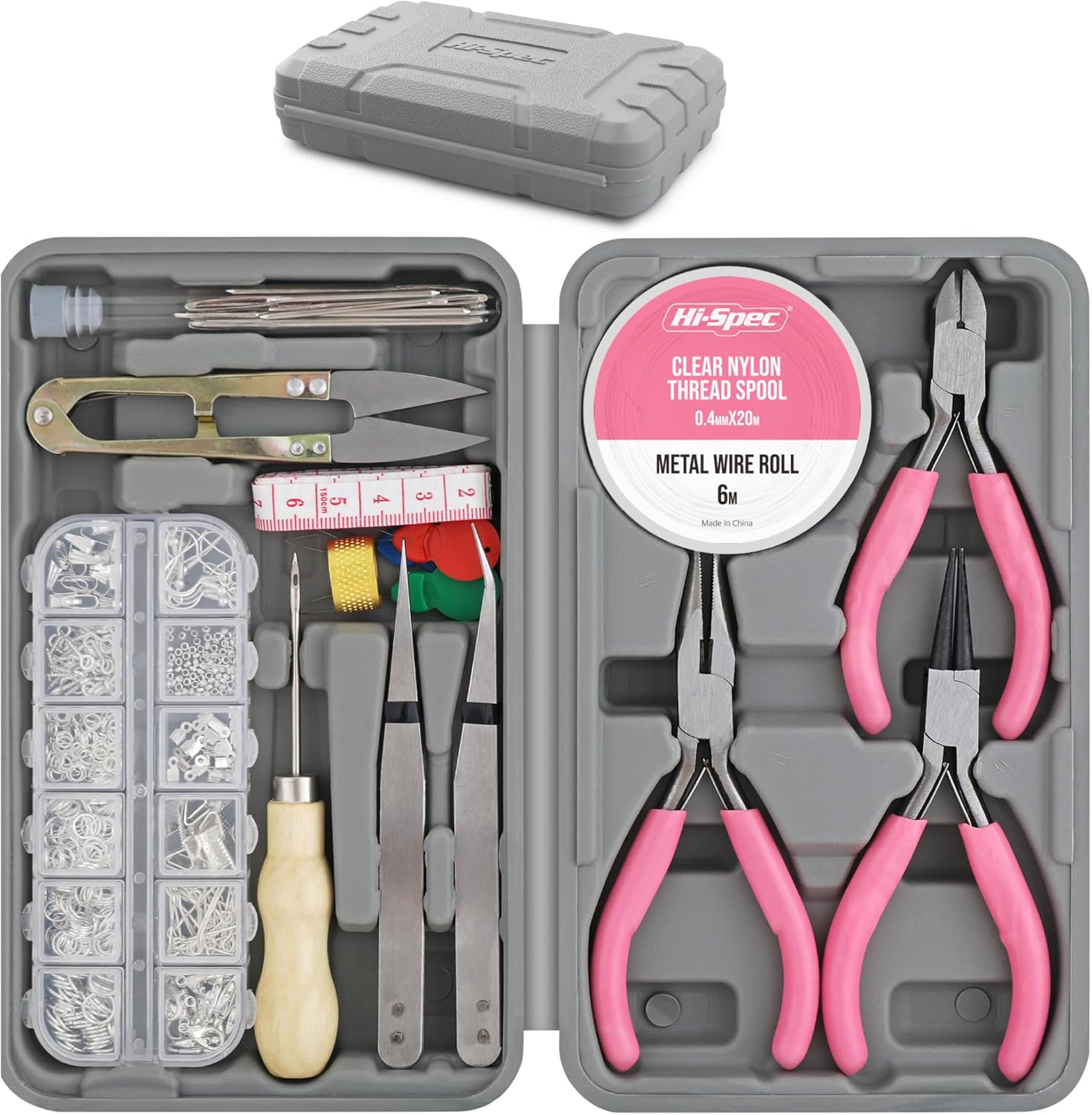 Hi-Spec 17pc Jewellery Making Tool Kit & 600pc Findings Accessories Box Set. Pliers & Wires for Handmade Bracelets, Necklaces, Earrings and Charms Arts & Crafts