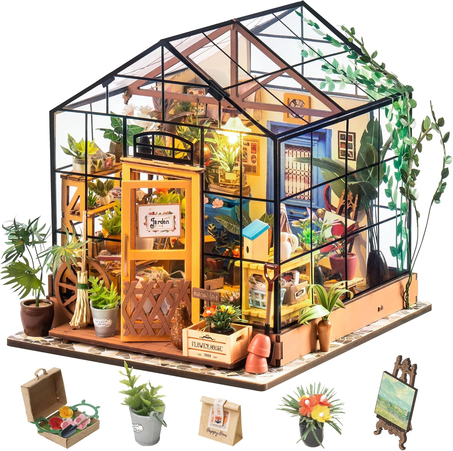 Rolife DIY Miniature House Kits for Adults Greenhouse Dolls House Craft Kits For Adults Model Kits for Adults to Build Birthday Gift for Women and Girls (Cathy's Flower House)
