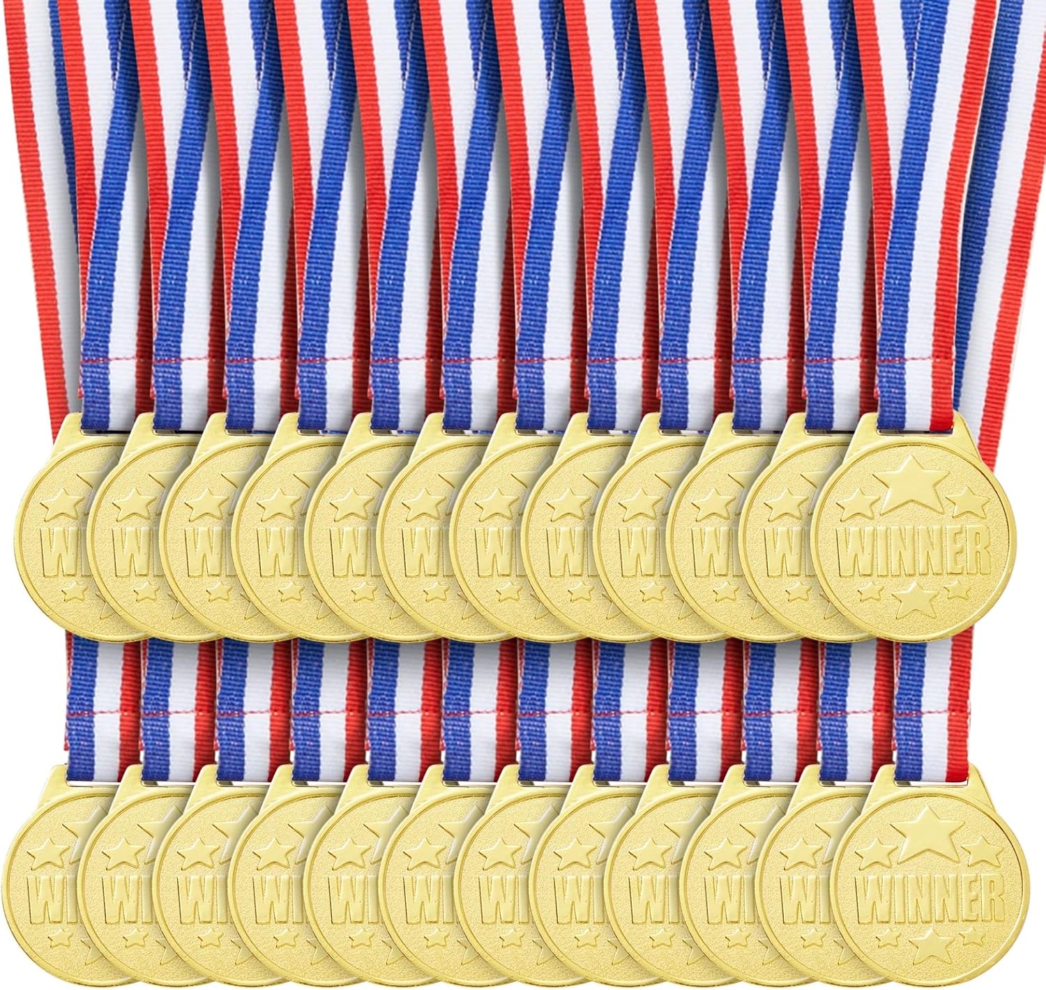 Juvale Gold Medals for Awards & Trophies - 1.5in Diameter, 15.3in Ribbon, 24 Pack - Gold Medals for Kids & Adults - Sports, Academics & Spelling Bees