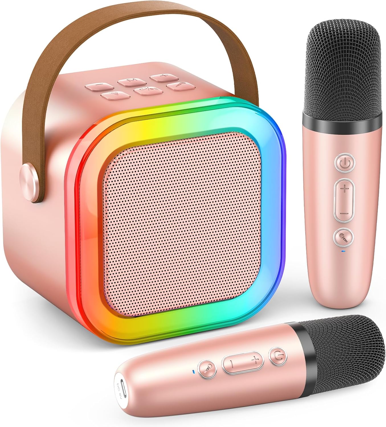 Peski Karaoke Machine for Kids Adults, Portable Bluetooth Mini Karaoke Microphone Singing Speaker Karaoke Player with 2 Wireless Mic, Birthday Gifts for Girls Boys Family Home Party(Rose Gold)