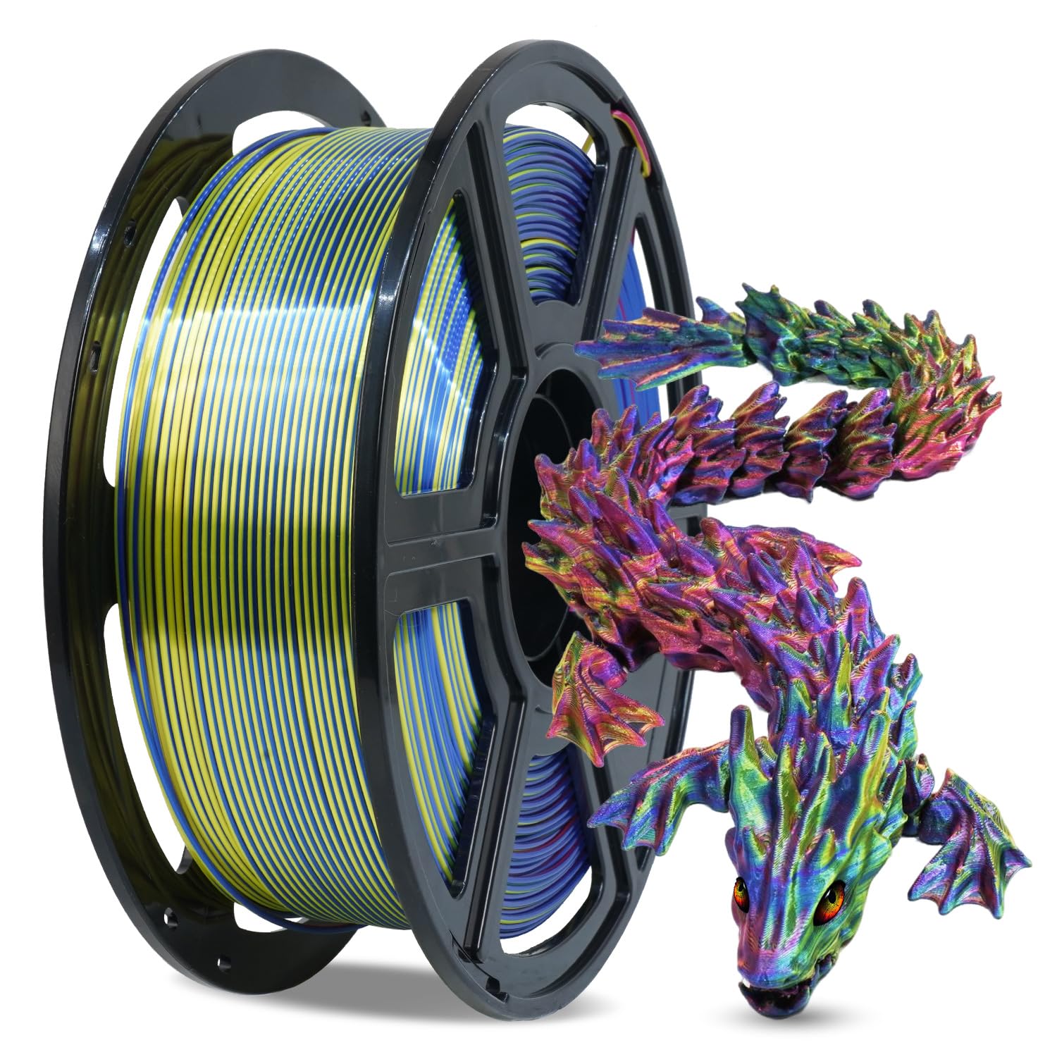 FLASHFORGE Silk Tri-Color PLA Filament 1.75mm, Coextrusion Red Yellow Blue Triple Color Rainbow 3D Printer Filament, Enchanting Silk Finish with 360° Multicolor Shifting Color Effect