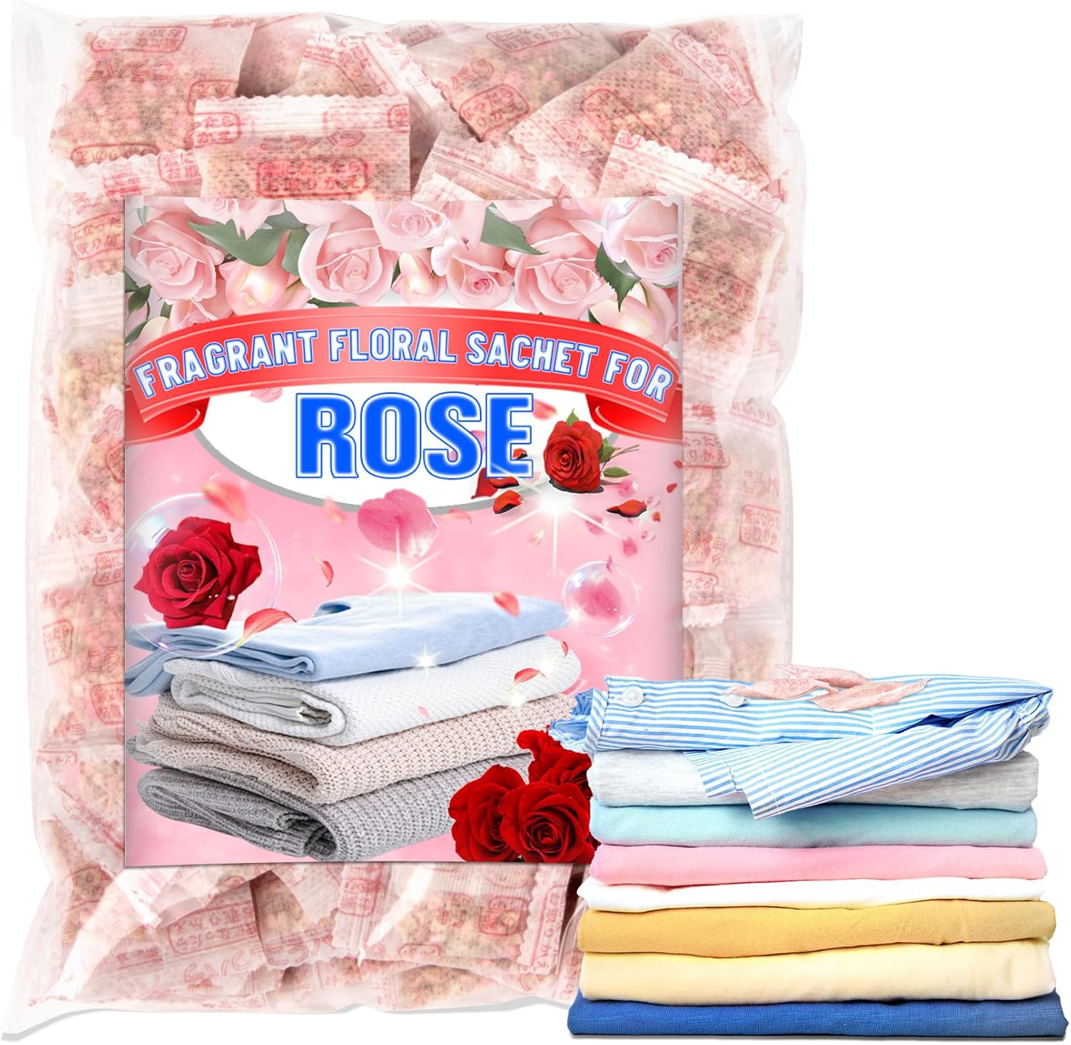Sachets for Drawers and Closets - 100 Pcs Rose Sachet Bag Natural Floral Fragrance Bags Bulk Odor Eliminator and Air Freshener for Drawer,Clothes Storage and Small Spaces