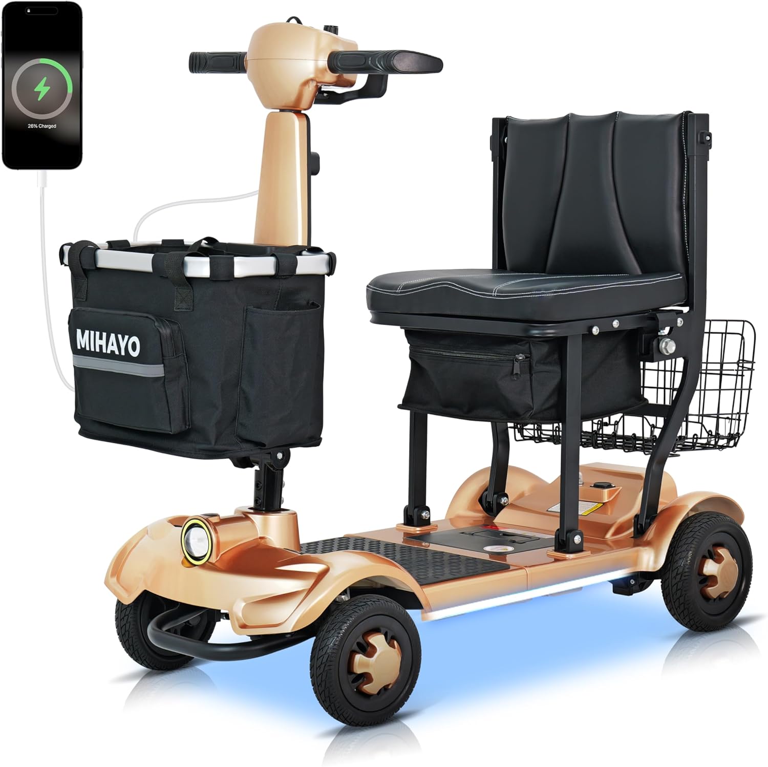 MIHAYO 4 Wheel Foldable Mobility Scooter for Seniors&Adults- 30 Miles Range, Lightweight Electric Powered Wheelchair Device, 2 Batteries, 38-Quart Storage Basket, 280 lbs Capacity, for Outdoor Travel
