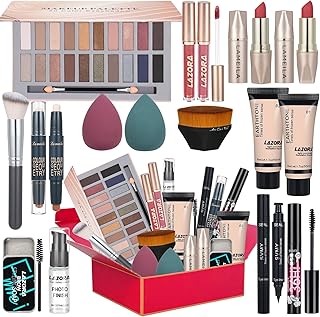 All in One Makeup Kit for Women Full Kit Includes Palette Foundation & Face Primer, Makeup Brush Makeup Sponge, Eyebrow Soap, Winged Eyeliner Stamp 20 Colors Eyeshadow Gift Set for Women, Girls & Teen
