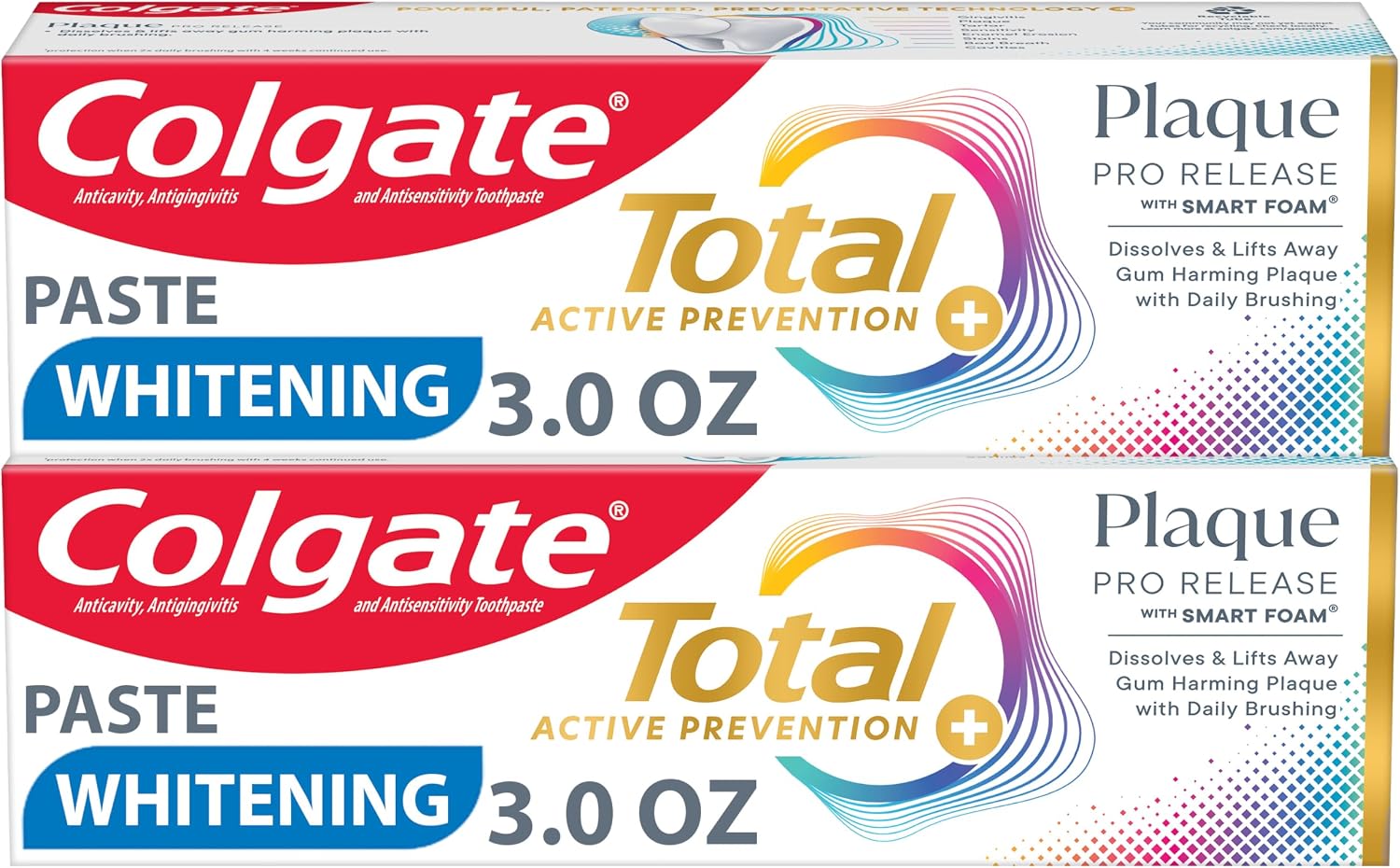 Colgate Total Plaque Pro Release Whitening Toothpaste, 2 Pack, 3 oz