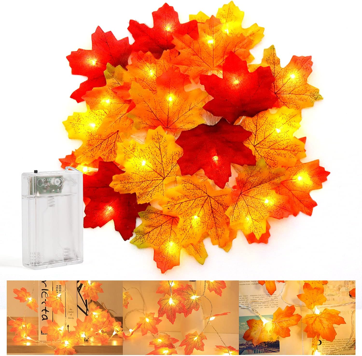 SULOLI Maple Leaf Lights,3M 20 LED Autumn Lights Autumn Leaf Lights Fall Decoration Lights for Autumn Decorations Halloween Decorations
