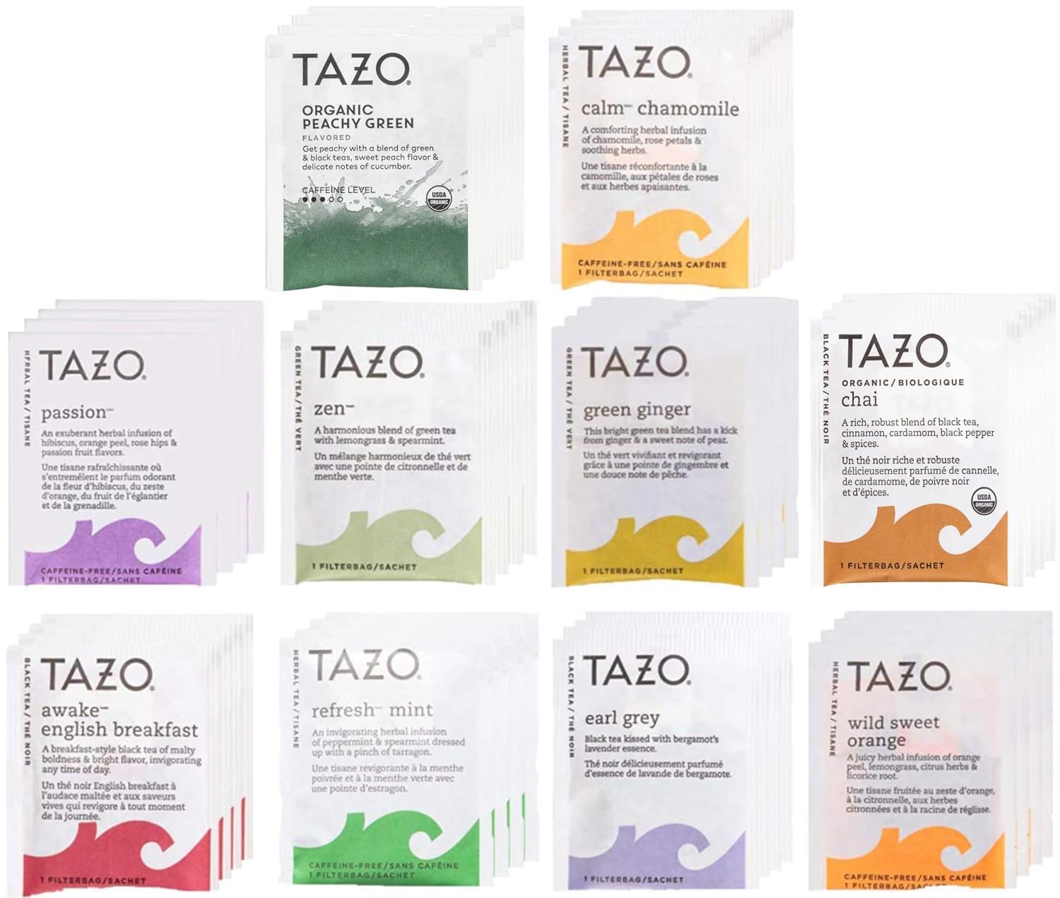 Tazo Tea Bags Sampler 40 Count Variety Gift Box, 10 Different Flavors