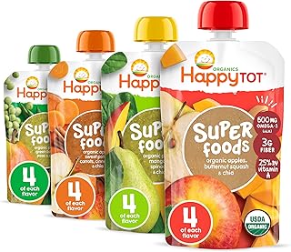 Happy Tot Organics Stage 4 Baby Food Pouches, Gluten Free, Vegan Snack, SuperFoods Fruit & Veggie Puree & Chia Variety Pack, 4.22 Ounce (Pack of 16)