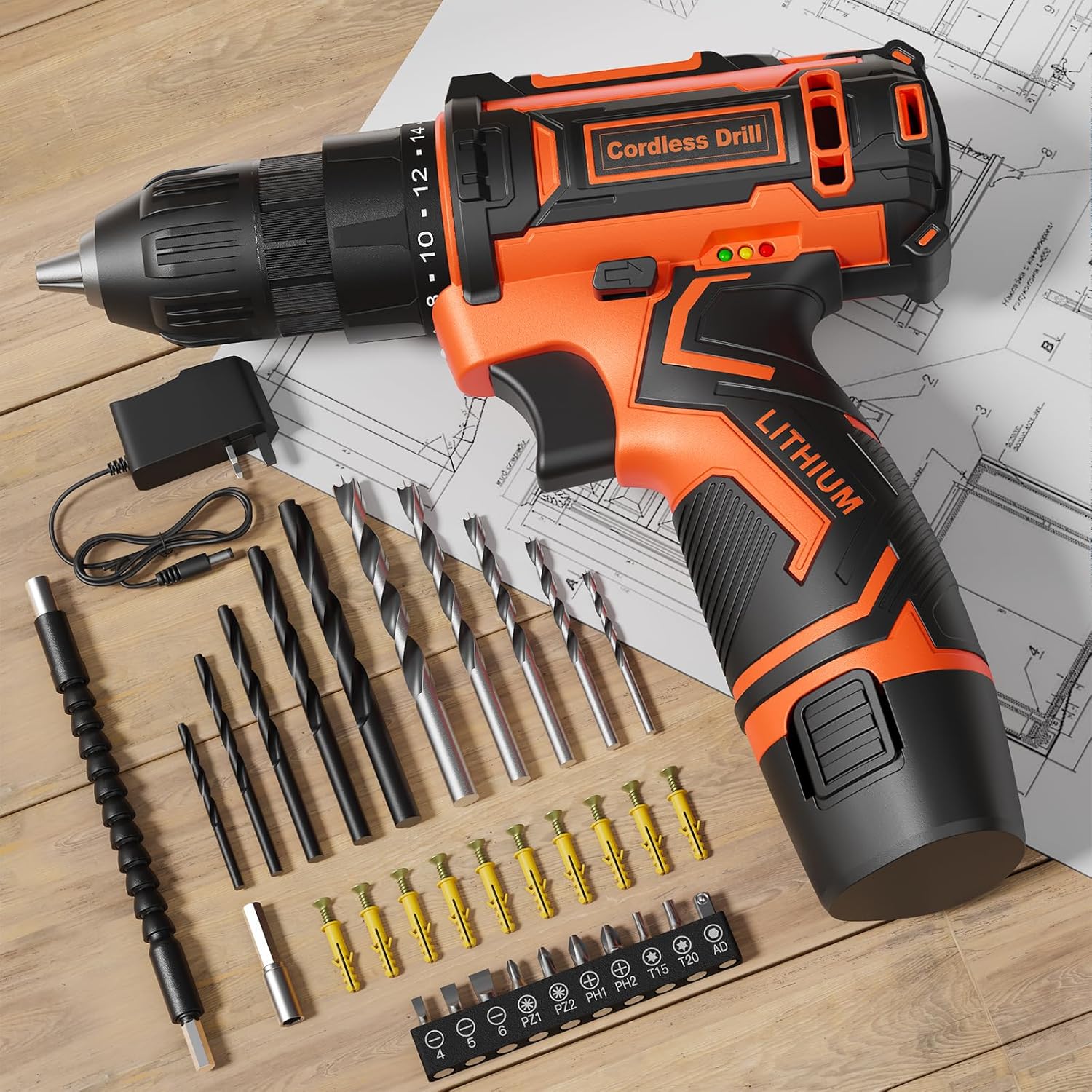Cordless Drill, 12V Electric Screwdrivers Cordless, Rechargeable Power Mini Combi Drill and Screwdriver Set, 3/8" Keyless Chuck, 42Pcs Accessories, 2000mAh Battery Small Hand Drills Driver DIY Tools
