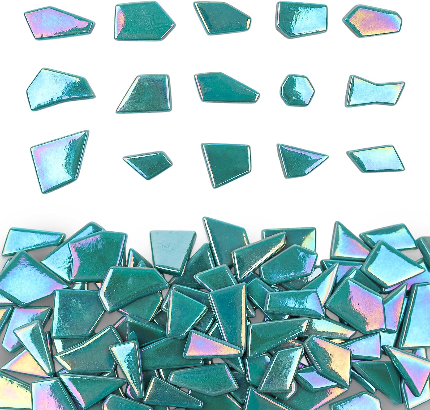 Youway Style 200g Iridescent Teal Glass Mosaic Tiles for Crafs Bulk