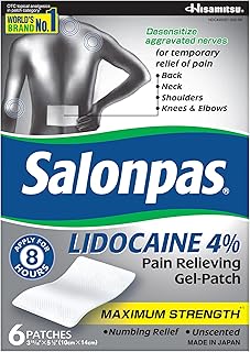 Salonpas Lidocaine 4% Pain Relieving Gel-Patch, 6 Count, for Back, Neck, Shoulder, Knee & Elbow Pain