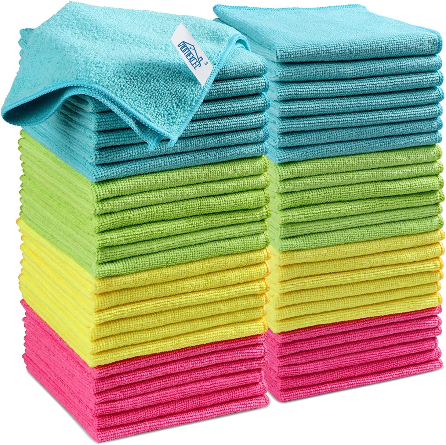 HOMEXCEL Microfibre Cloth,50 Pack Cleaning Rag,Microfibre Cleaning Cloths Towels with 4 Color Assorted,29 x 29 cm (Green/Blue/Yellow/Pink)