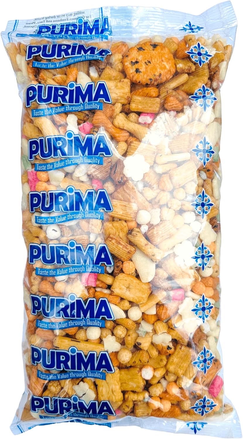 Japanese Rice Crackers 1kg - No Nuts or Coated Peanuts – Mixture of Plain Soy Sauce Seaweed Sesame Flavoured Rice Cracker Senbei Snack Mix – Large Bulk Snacks (Packaging May Vary) Nori PURIMA