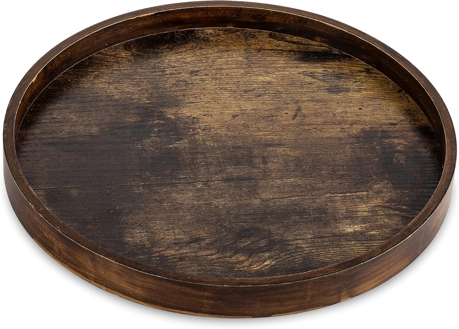 Hanobe Decorative Coffee Table Tray: Brown Wood Tray Round Rustic Wooden Trays Circle Farmhouse Centerpiece Candle Holder for Home Decor Ottoman Counter Display Living Room Organizer 30cm