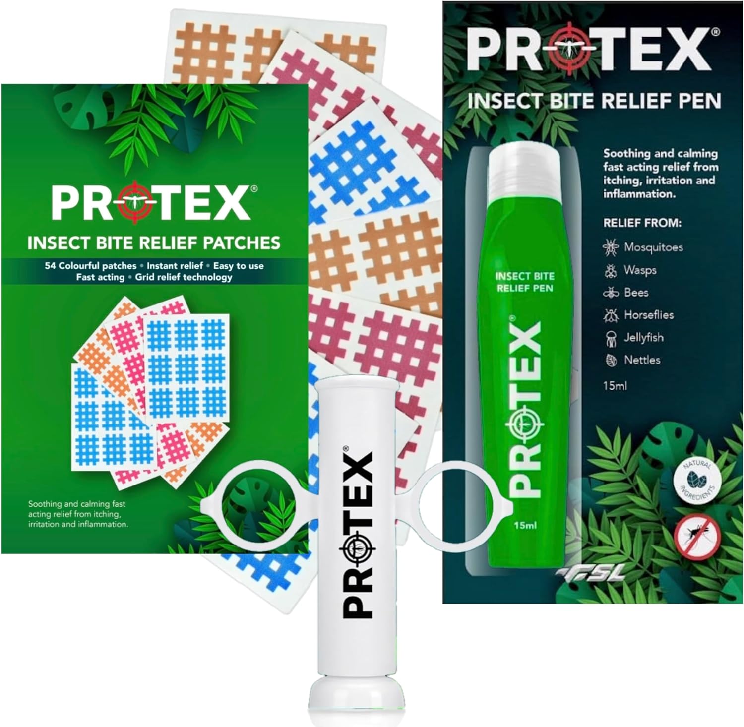 PR0TEX 3 Pack. After Bite Bundle. Includes - Insect Bite Relief Pen - 54 Itch Bite Relief Patches - Bite/Sting Suction Device. Fast Acting Relief from Bites & Stings. No Chemicals, Natural Ingredients