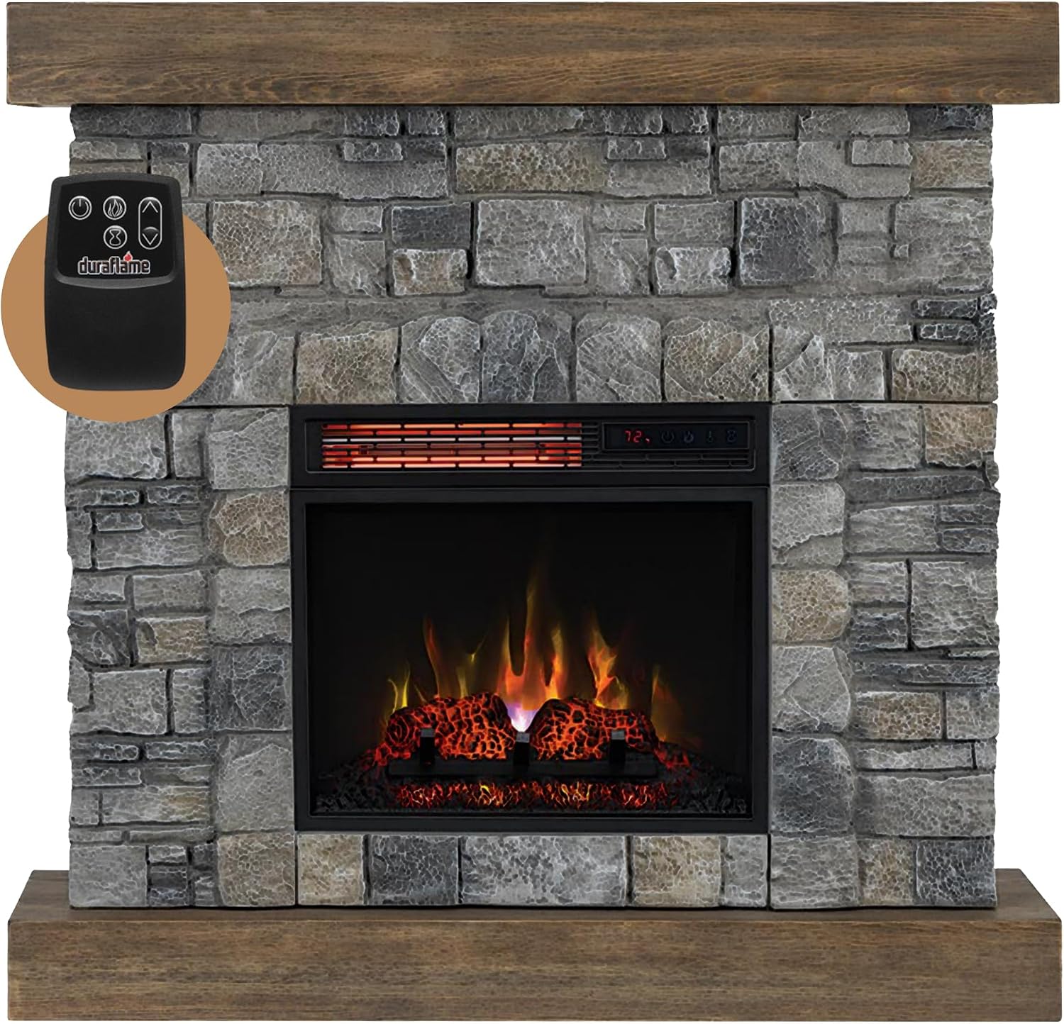 Modern Ember - Raeford Electric Fireplace Mantel, 40” Fireplace Mantel with 18” Fireplace Insert, Electric Fireplace with Mantel & Stone Brick Surround, Heats up to 1,000 sq.ft., 40"L x 40"H x 11.5"D