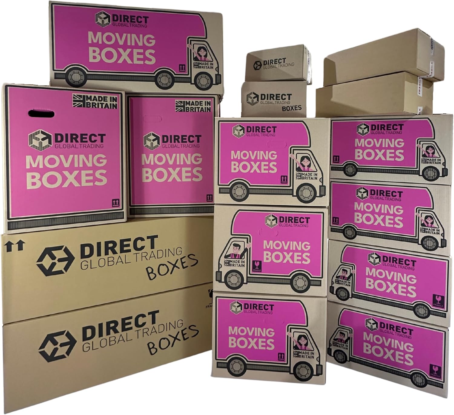 Pack of 16 Ultimate Packing Moving House Box Kit Various Sized Cardboard Boxes with Fragile Tape