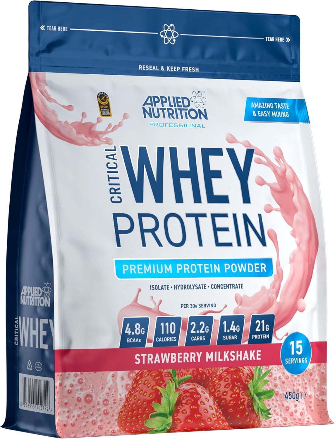 Applied Nutrition Critical Whey Protein Powder 450g - High Protein Powder, Protein Milkshake, Muscle Building Supplement with BCAAs & Glutamine (450g - 15 Servings) (Strawberry)