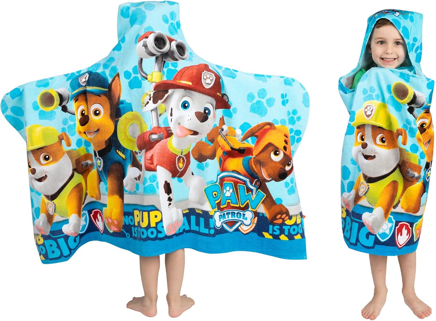 Franco Kids Bath and Beach Soft Cotton Terry Hooded Towel Wrap, 24" x 50", Paw Patrol Blue