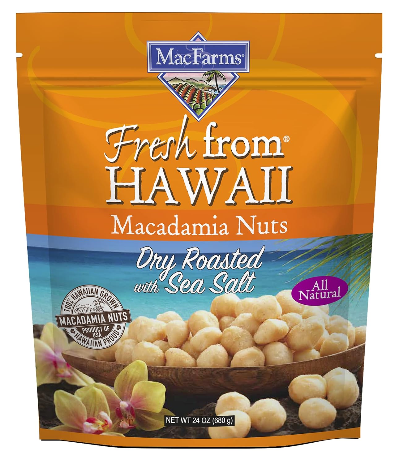 Macadamia Nuts | MacFarms Dry Roasted Macadamia Nuts 24 OZ (1 Pack) - Premium Roasted Nuts with Sea Salt Fresh From Hawaii, Sea Salt Flavored Healthy Snack