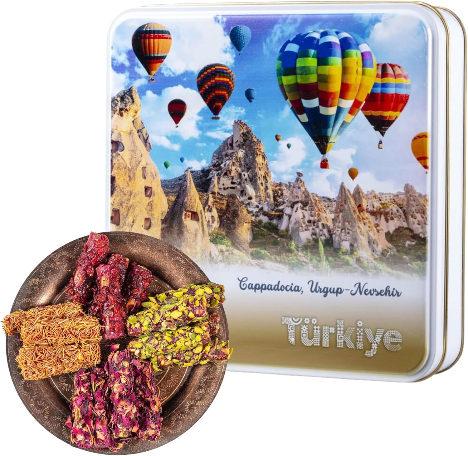 Turkish Delight Gift Box Lokum Dessert Baklava Pastries Sweets Gift Box In Elegant Tin Corporate, Christmas, Thanksgiving Food Gifts For Women, Mens, Mum, Dad (Parmak Lokum)
