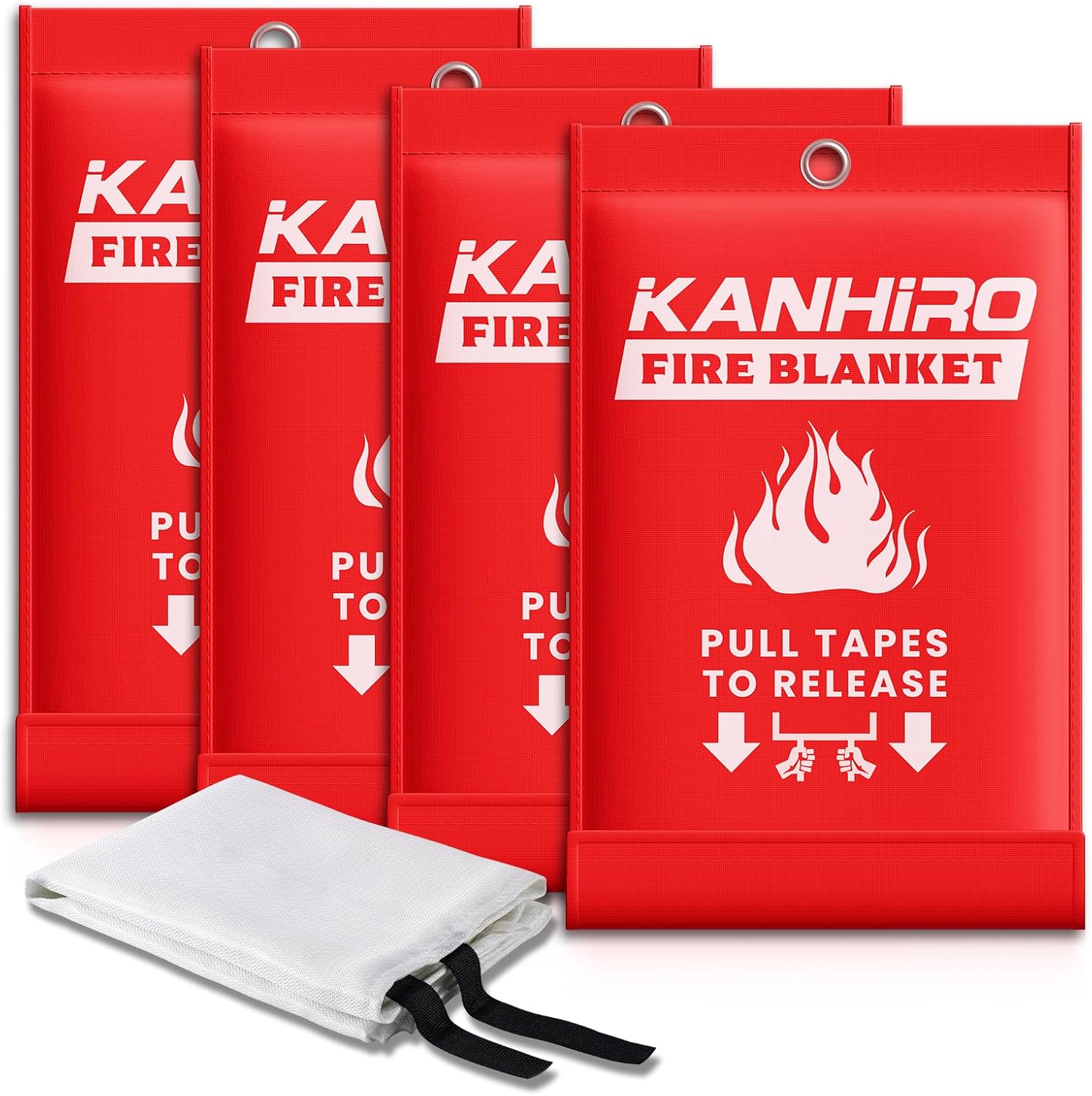 Emergency Fire Blanket for Home Kitchen - KANHIRO Fiberglass Fire Suppression Blanket Great for School, Fireplace, Grill, Car, Office, Warehouse (4 Pack, 39 in X 39 in)