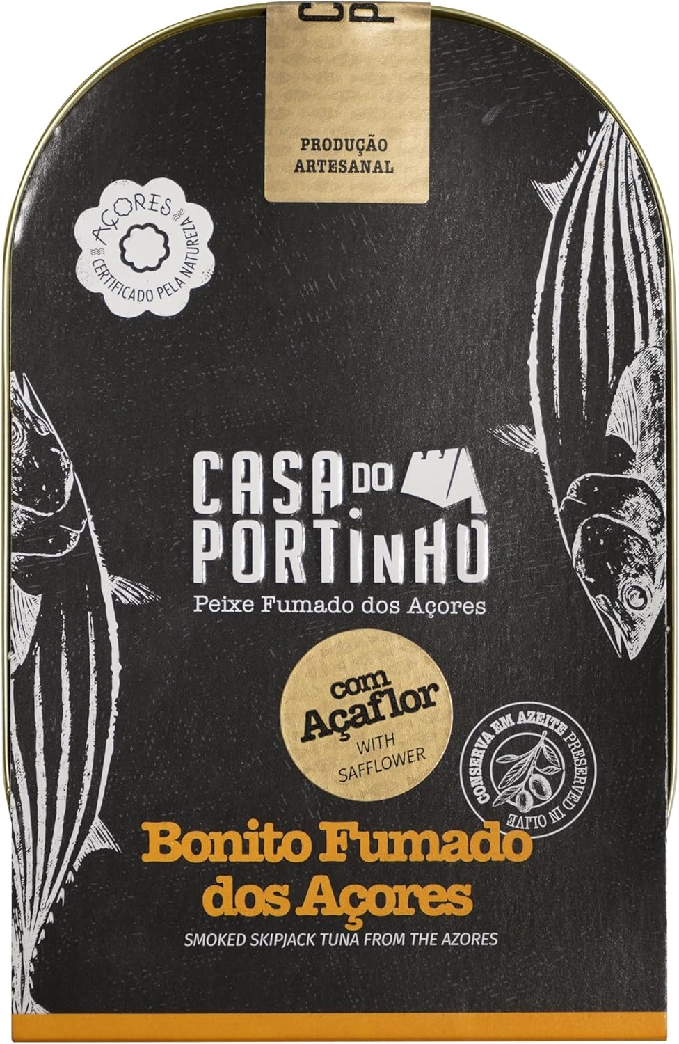 Casa do Portinho - Gourmet Canned Azorean Cold Smoked Skipjack tuna (Katsuwonus pelamis) with Safflowerin in Olive Oil - 219gr (Pack of 3 cans)