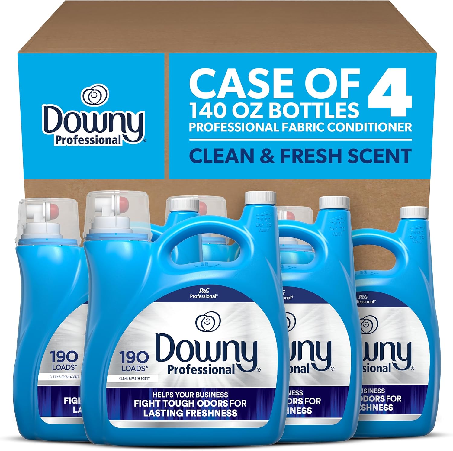 P&G Professional Downy Commercial Liquid Fabric Softener, Clean & Fresh Scent, 190 Loads, 140 Fl oz, For Business Use