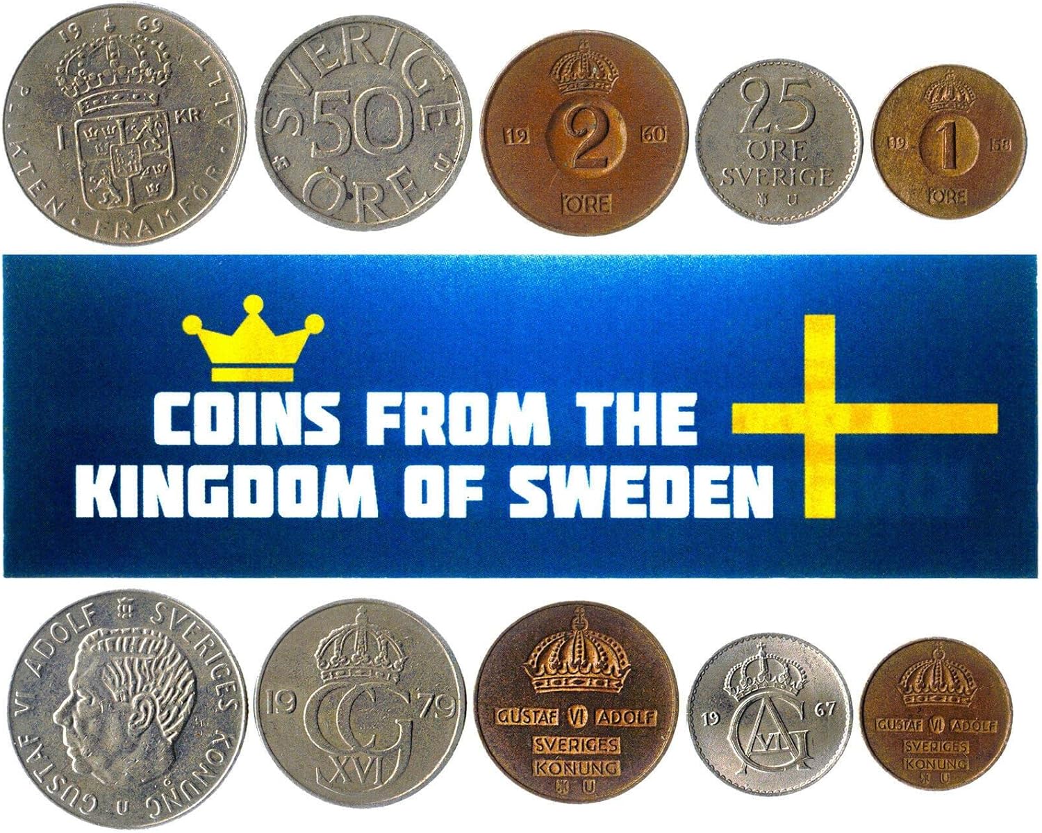 Sweden 5 Mixed Coins | 1 Ore to 1 Krona | Swedish Currency Since 1950