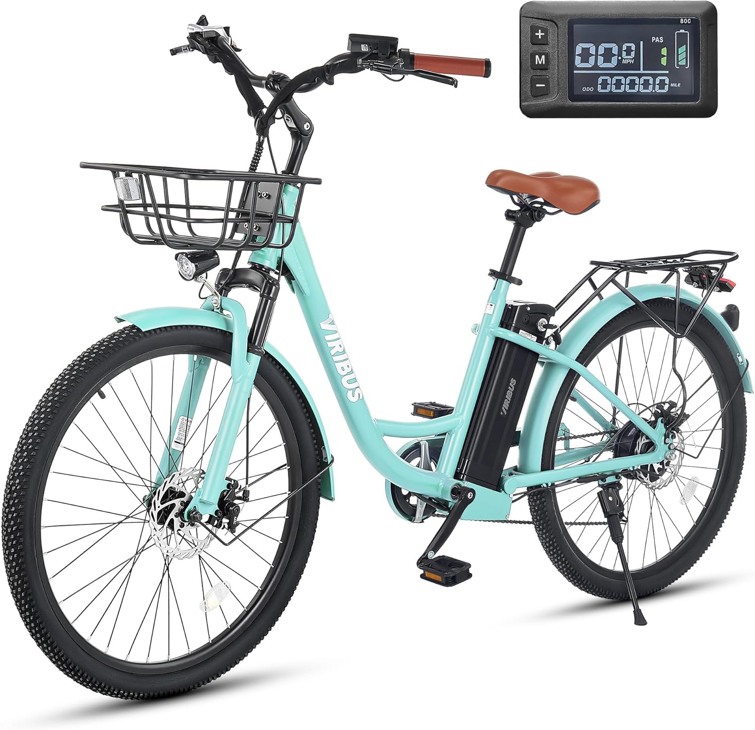 Viribus Electric Bike for Women, 20 mph Ebike with Lightweight Aluminum Frame & Basket, 26 inch Step Through E Bike, Electric Beach Cruiser Bicycle for Seniors Female Ladies