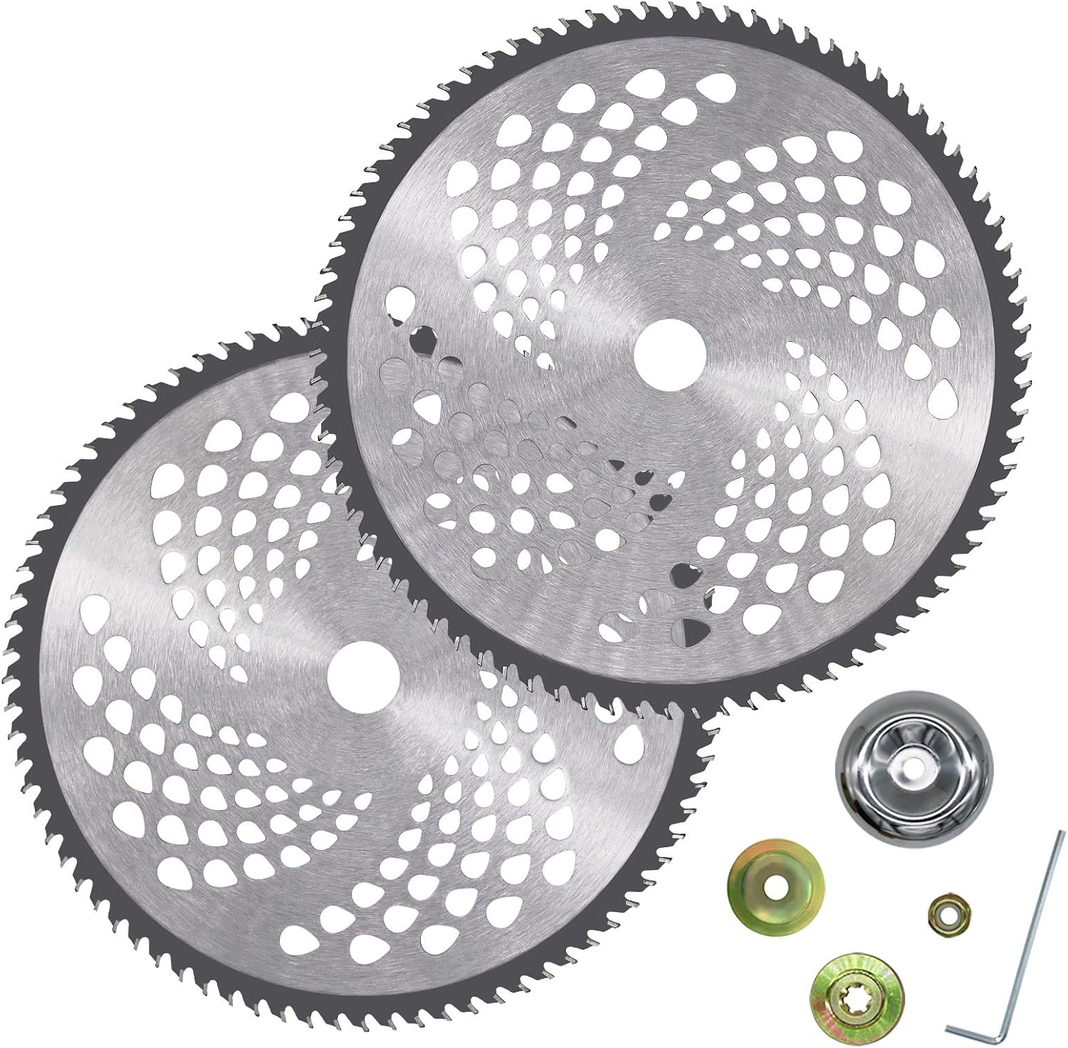 CZS 10" x 80T Brush Cutter Blade for Weedeater, Carbide Tip Circular Saw Weed Eater Blades, Weed Trimmer Blade with Adapter Kit for Brush Cutter, Trimmer, Weed Eater (2 Pack)