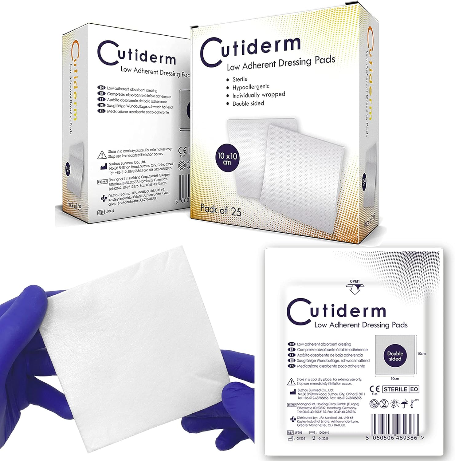 Cutiderm Low Adherent Sterile Absorbent Wound Dressing Pad 10cm x 10cm - Box of 25