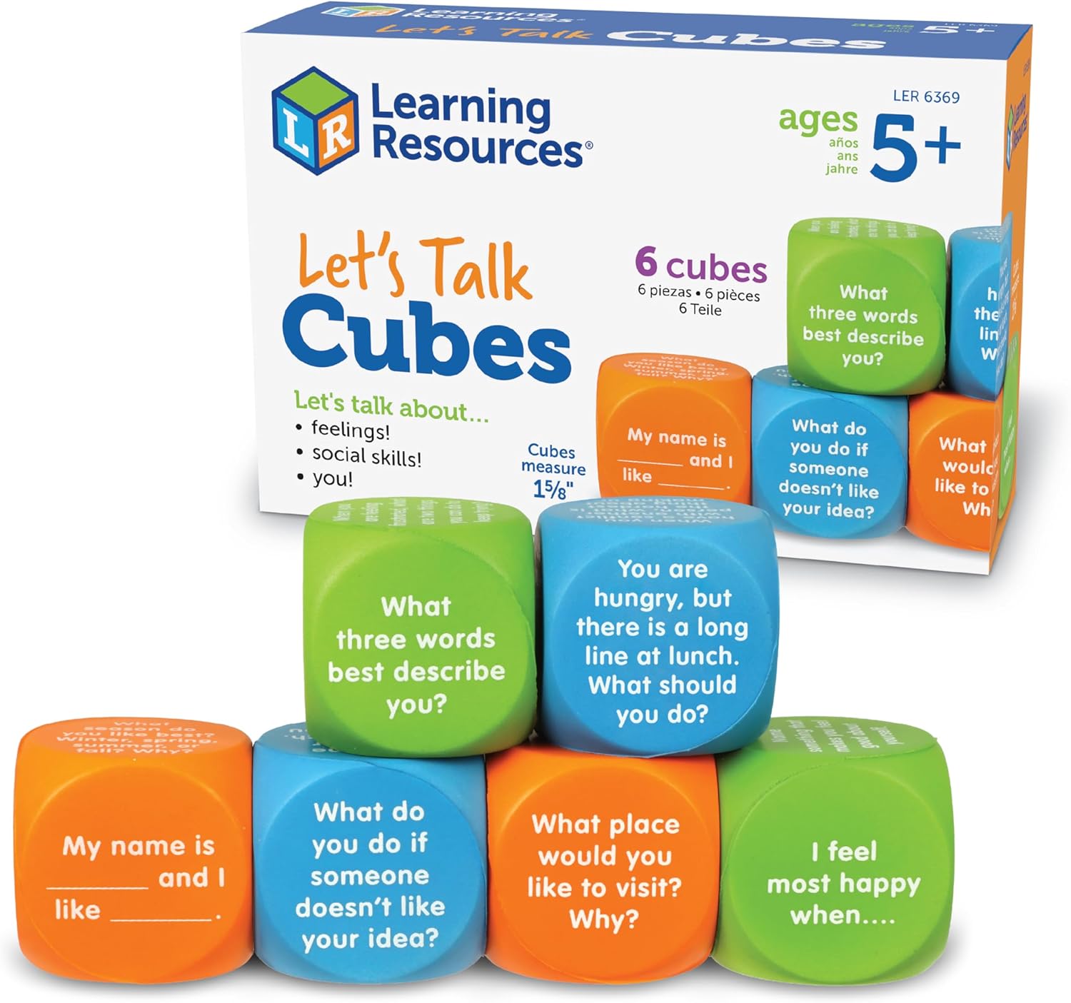 Learning Resources Let's Talk! Cubes - 6 With 36 Prompts, Ages 5+, Conversation, SEL & Autism Therapy, Back to School Supplies, Teacher Supplies
