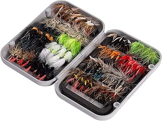 BASSDASH Fly Fishing Flies Kit Fly Assortment Trout Bass Fishing with Fly Box, 36/64/72/76/80/96pcs with Dry/Wet Flies, Nymphs, Streamers, Popper
