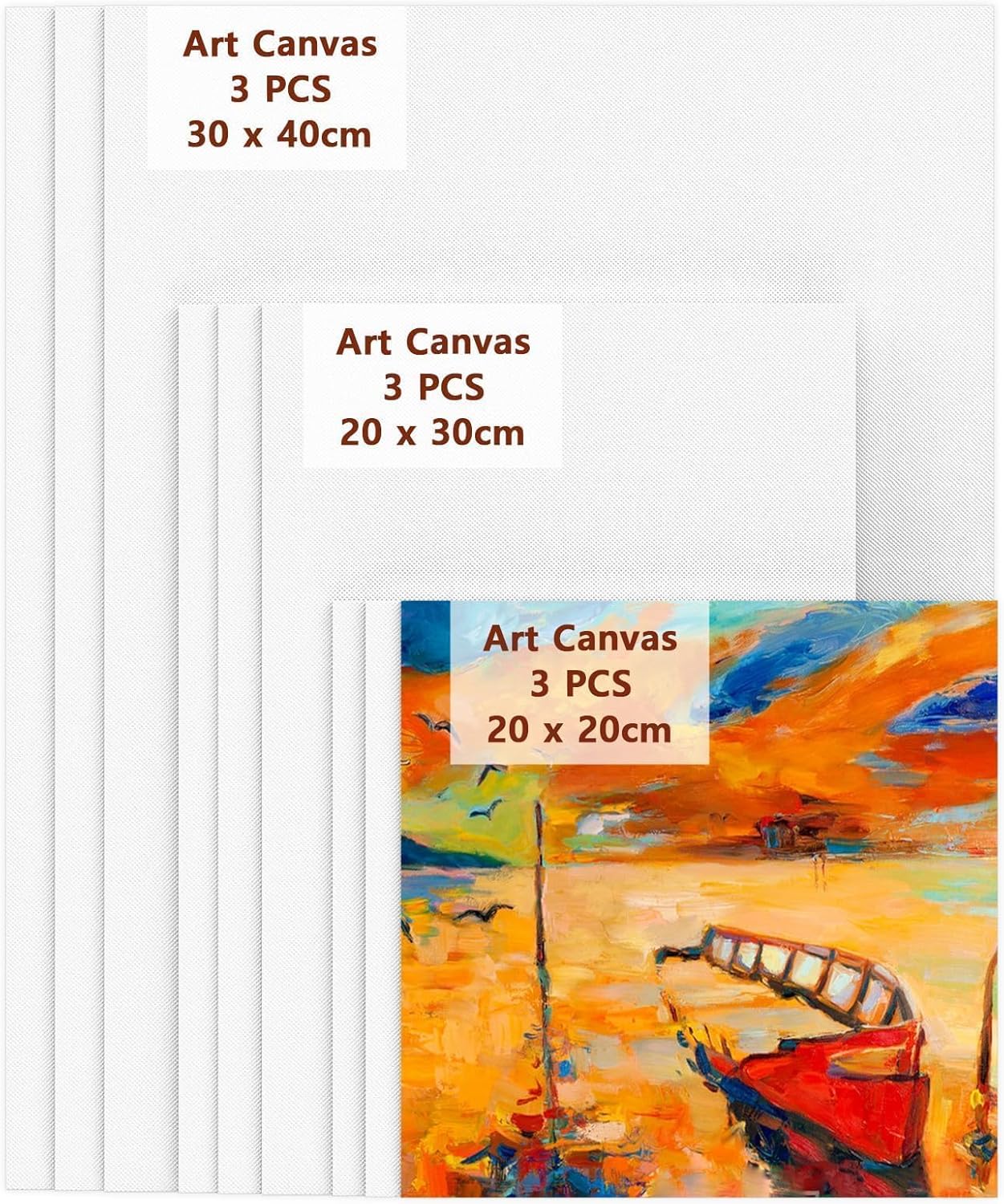 Koncci Canvas Panels Set-9 Packs (20x20,20x30,30x40), Art Canvases for Acrylic Painting, Artist Blank Canvas Cardboard, Cotton for Oil Paint & Wet Art Media Artwork School
