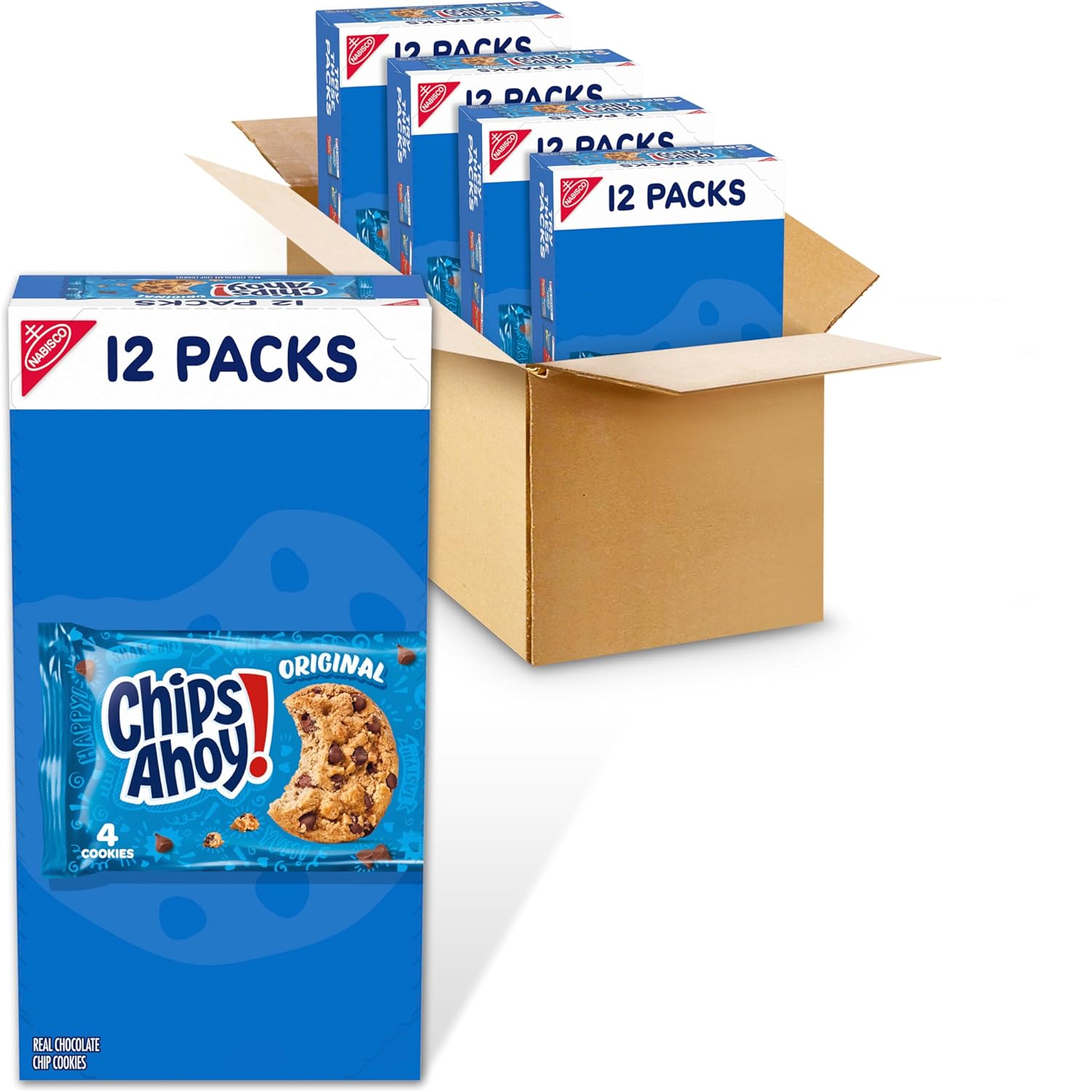 CHIPS AHOY! Original Chocolate Chip Cookies, 48 Snack Packs (4 Cookies Per Pack, 4 Boxes)