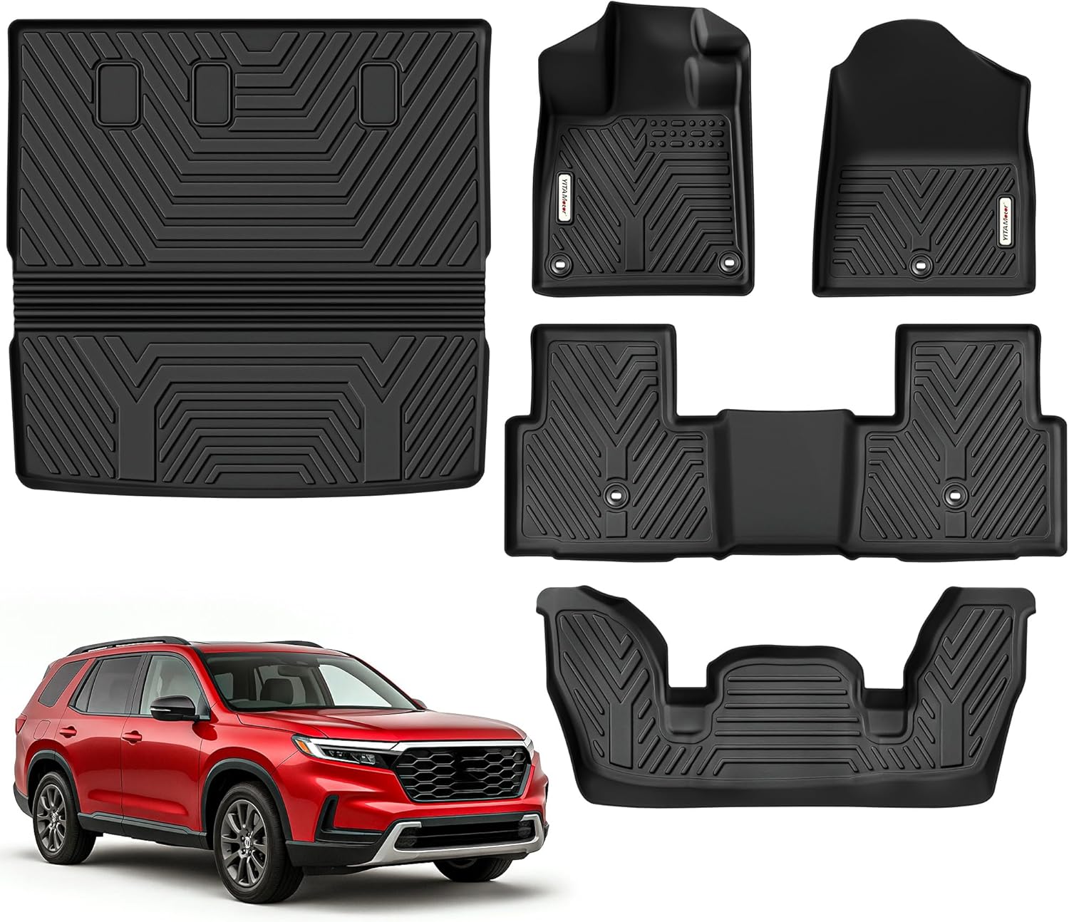 YITAMOTOR Floor Mats & Cargo Liners Fit for Honda Pilot 2025 2024 2023, All-Weather Honda Pilot Car Mats 7/8 Passenger Full Set Automobile mats, Black