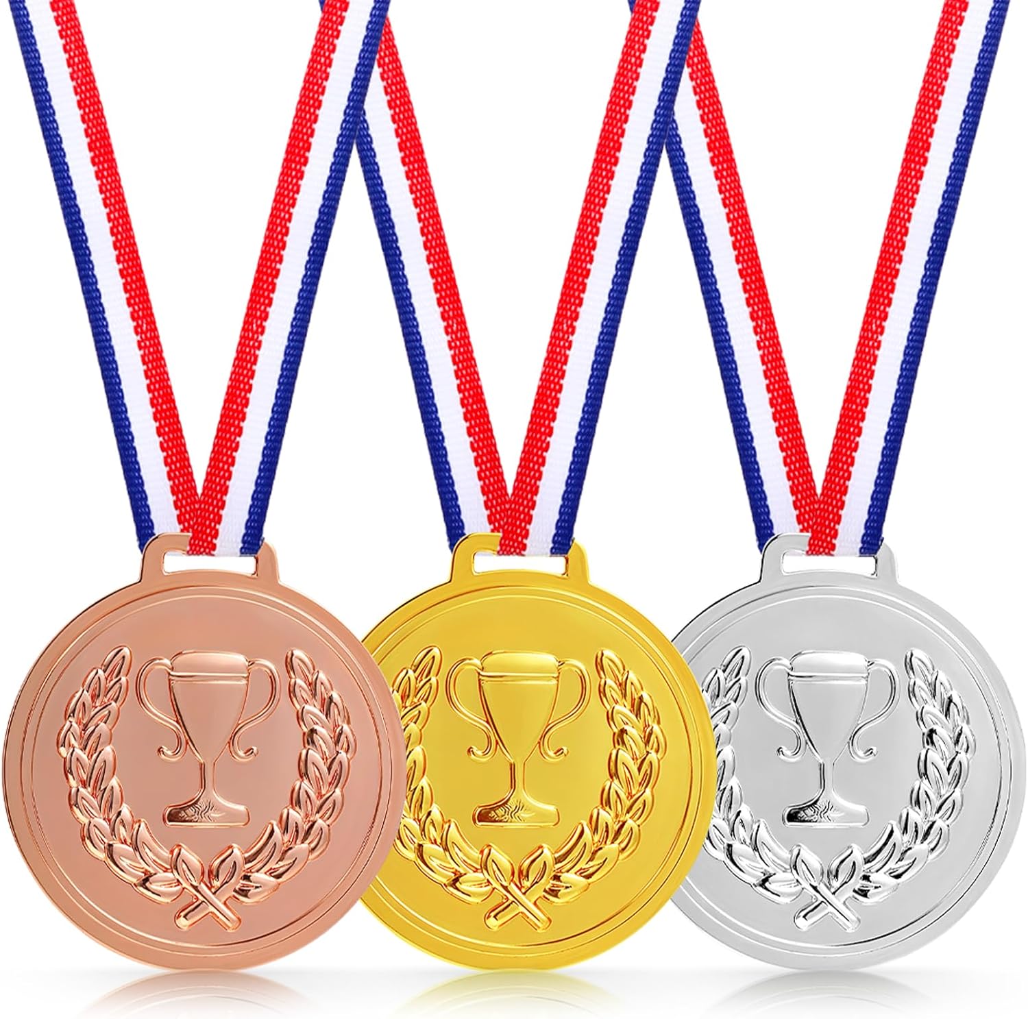 1st 2nd 3rd Medals Awards for Adults and Kids, 3 Pack Gold Silver Bronze Plastic Winner Award Medals for Awards with Ribbon Necklaces, Wheat Ear Trophy Medals for Sports Games Competition Students